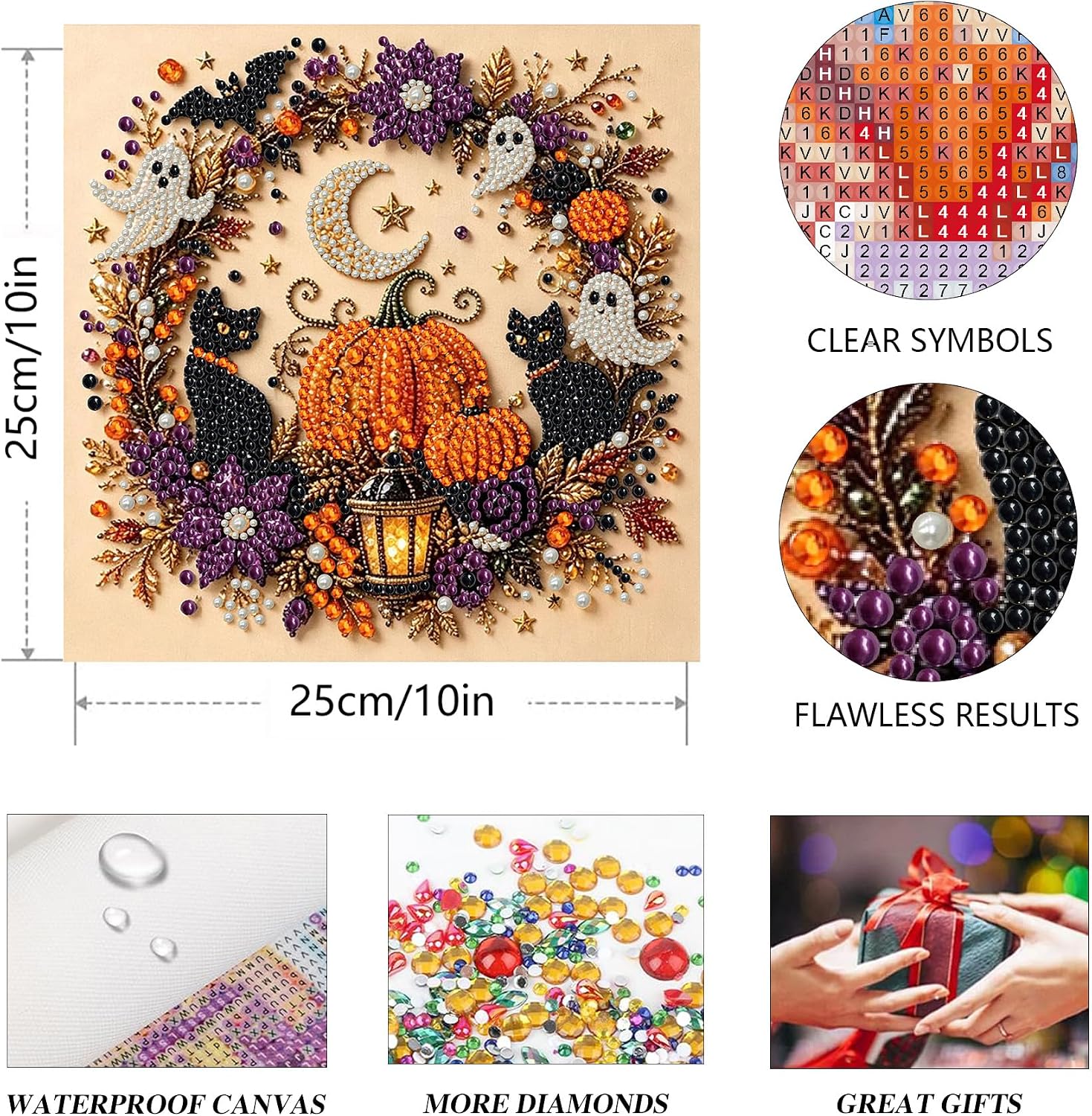 Detalle 2 de Black Cat Pearl Diamond Art Kit, 10x10 in