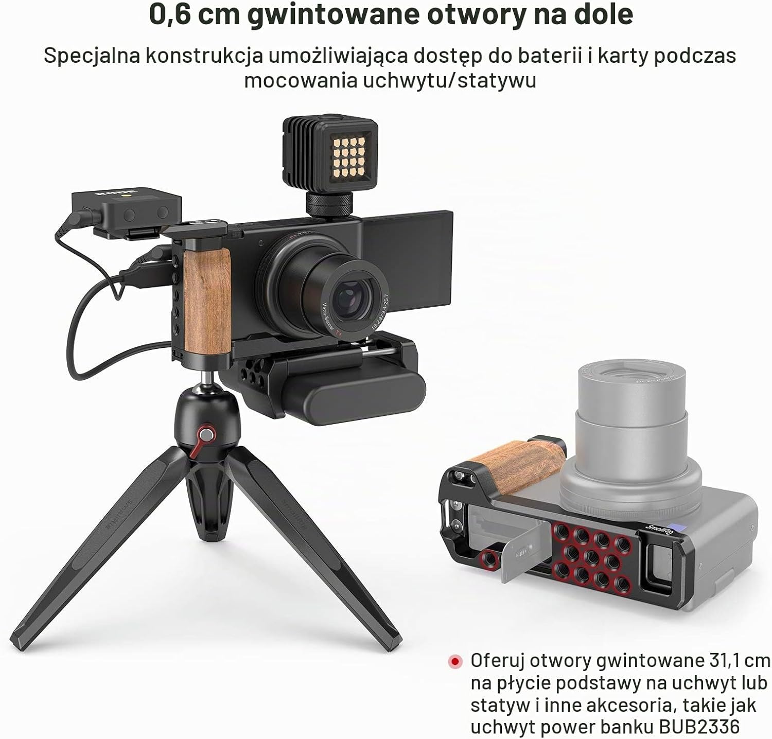 Detalle 2 de SMALLRIG 2936 drewniany uchwyt L do Sony ZV-1 z zimną stopką