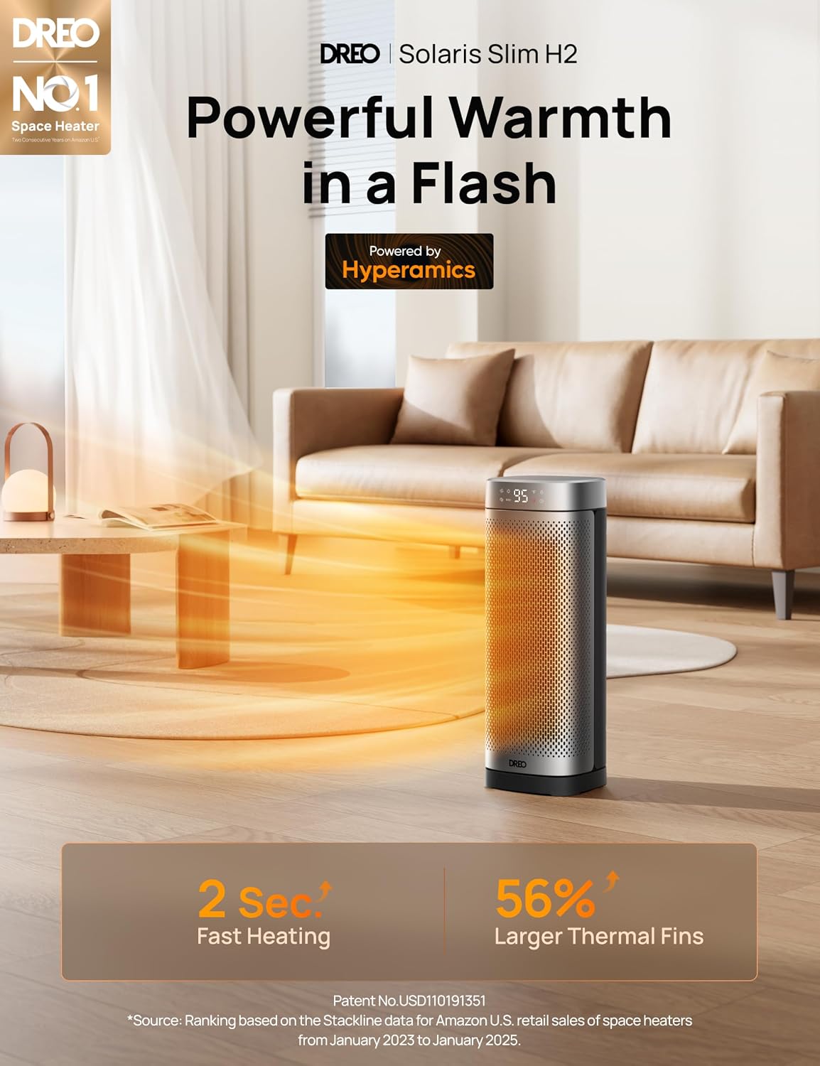 Thumbnail 1 de DREO DR-HSH014 16-Inch PTC Space Heater, 1500W, Remote & Oscillation