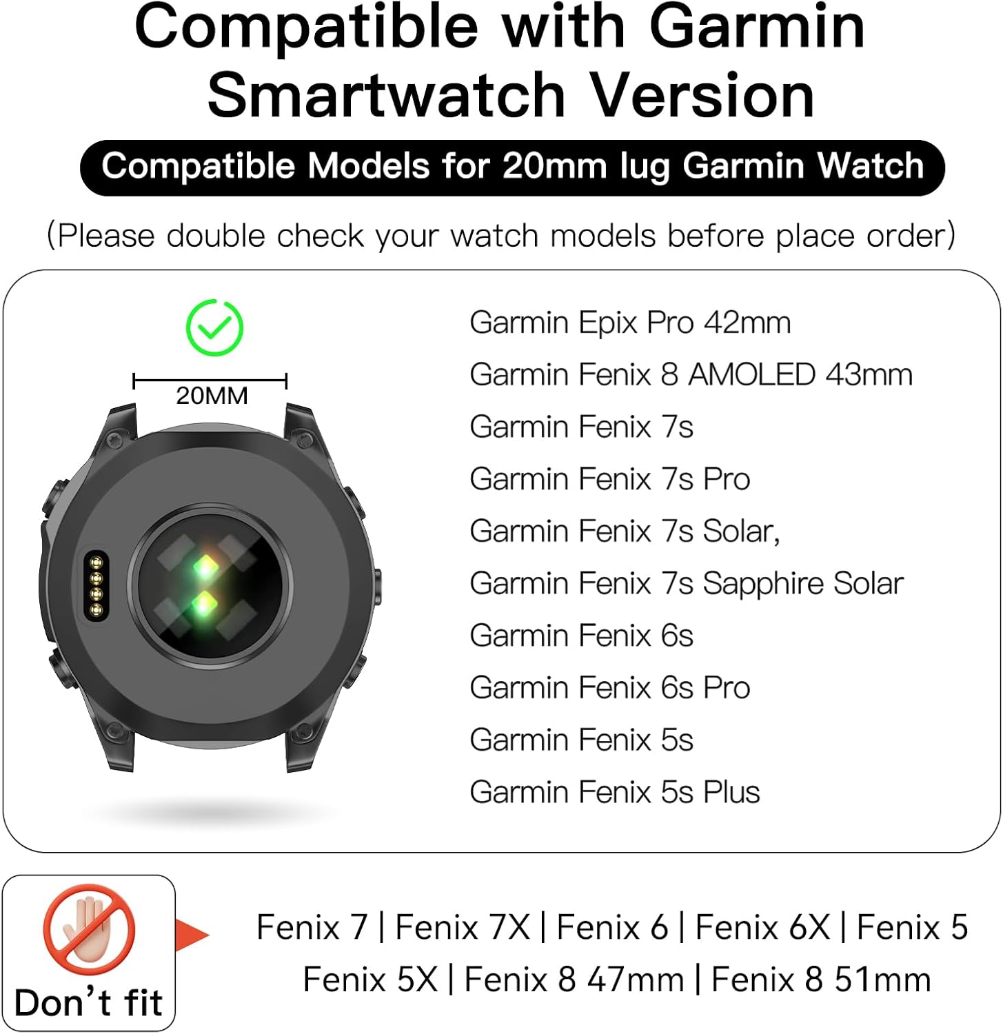 Detalle de OVERSTEP 20mm Soft Silicone Watch Band for Garmin Fenix Series (20mm) – Compatible with Fenix 6S/5S/7S/8 AMOLED