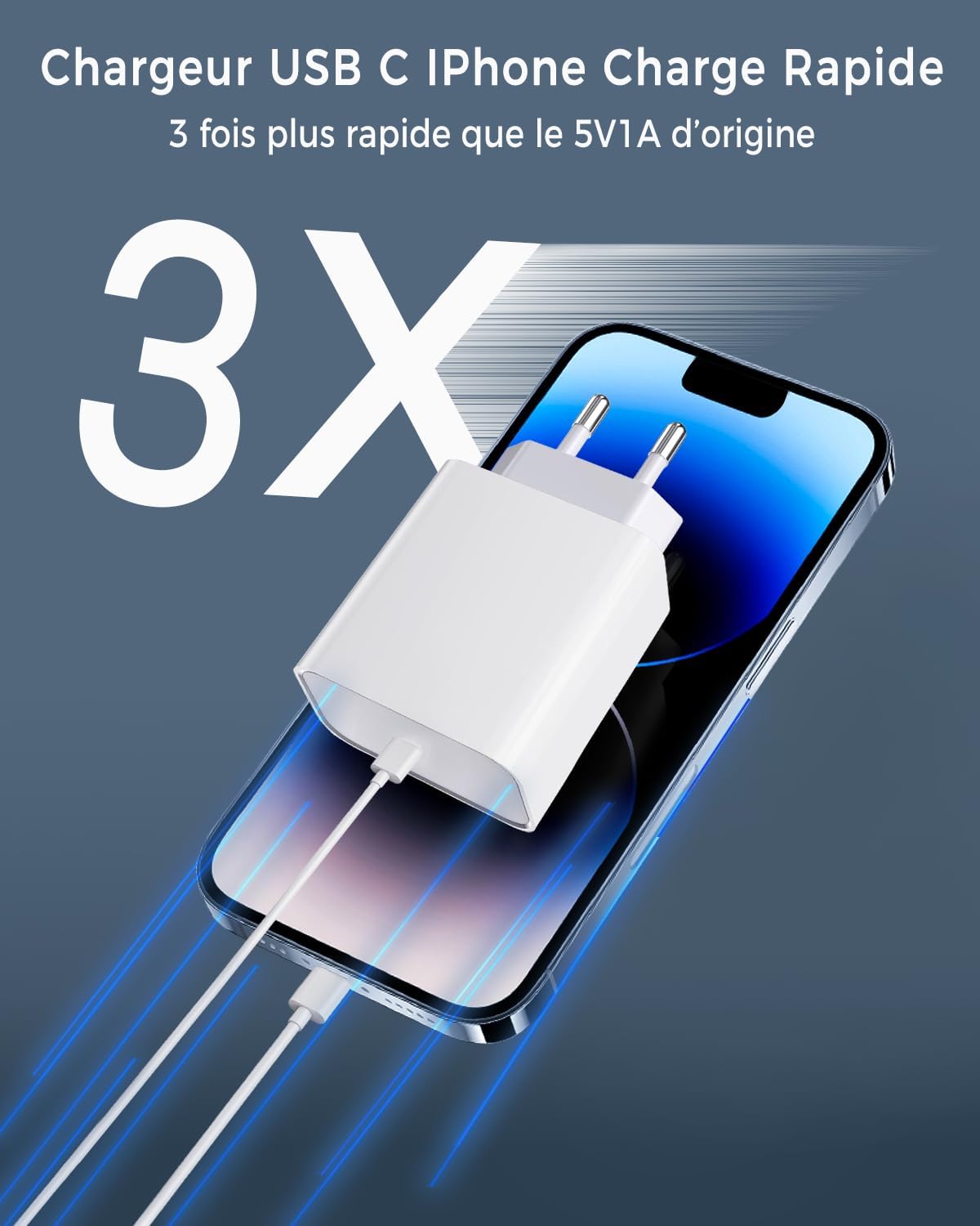 Detalle de Weayege USB-C-snellader met PD 3.0, 2 laders en 2 laadkabels