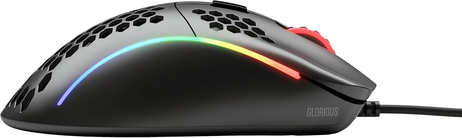Detalle de GLORIOUS Model D – kabelgebundene Gaming-Maus, 68 g, Pixart 3360, PTFE-Füße, Paracord-Kabel, 6 Makro-Tasten