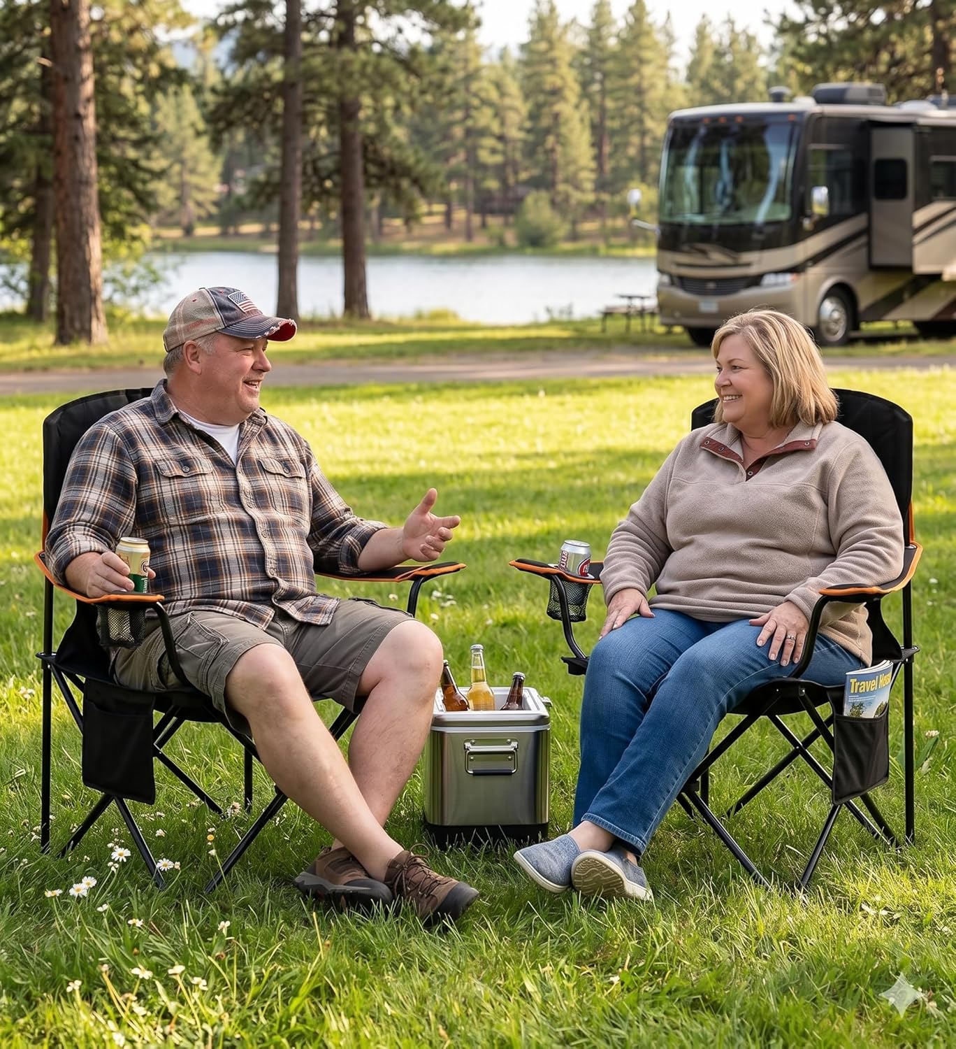 Detalle de FAIR WIND 2 Pack Fully Padded Camping Chairs (350LBS) with Cup Holder & Side Pocket