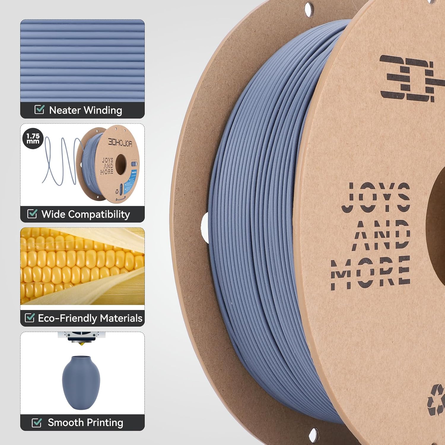 Detalle de 3DHoJor Matte PLA Filament 1.75mm Grey – 1kg for Most FDM Printers