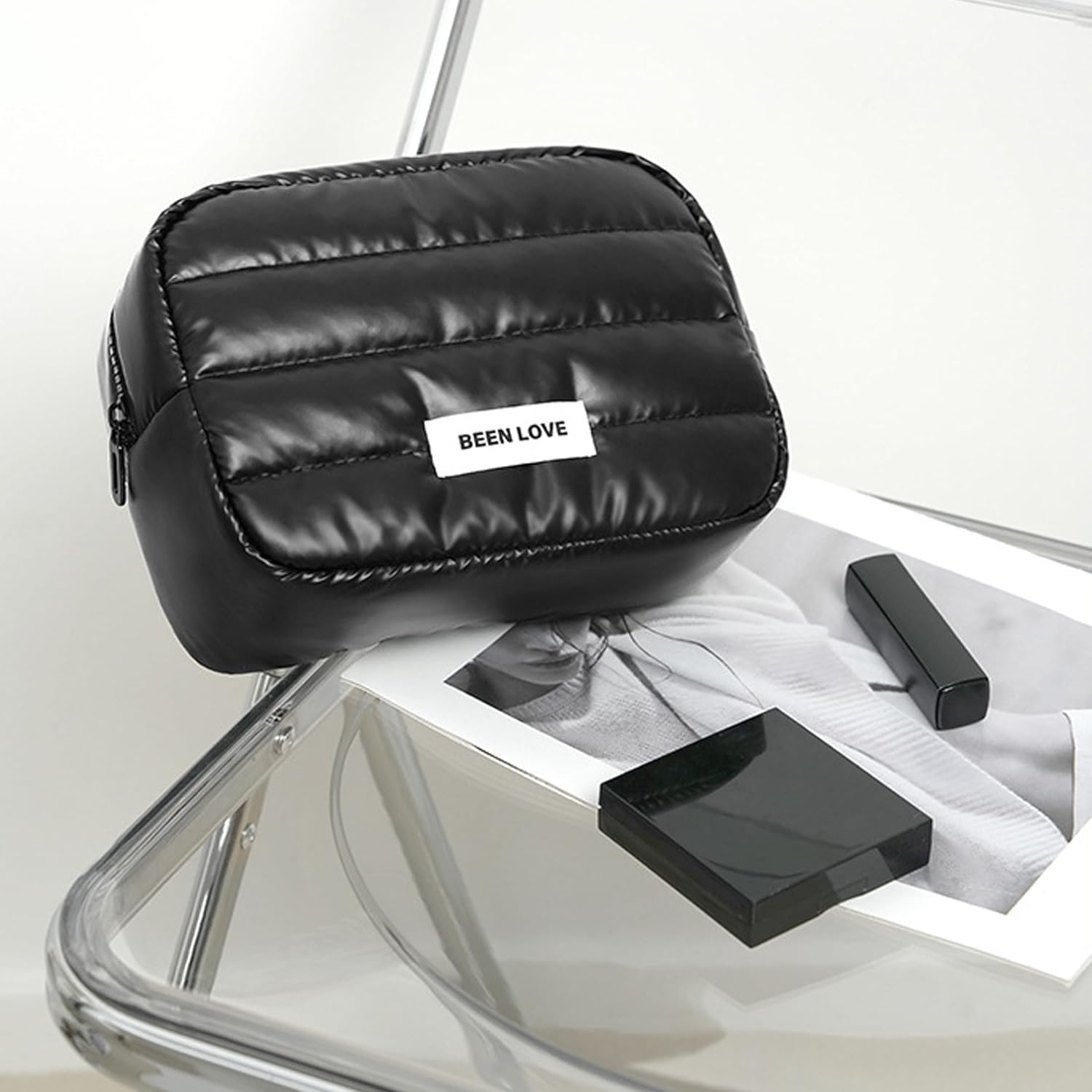 Thumbnail 2 de Puffer Makeup Bag Cosmetic Bag – Quilted Large Zip Pouch for Travel and Daily Use