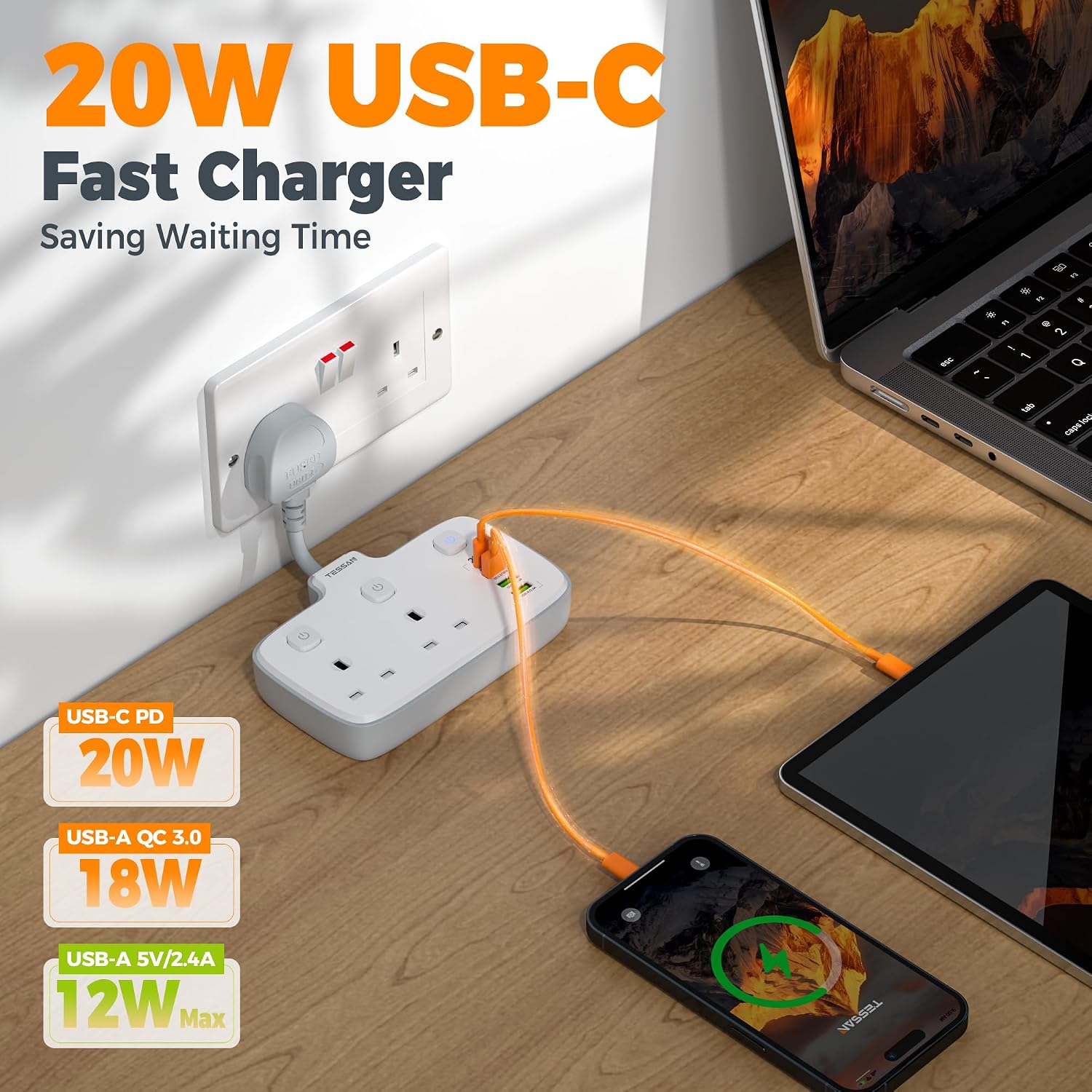 Detalle de TESSAN Double Plug Adapter 20W PD