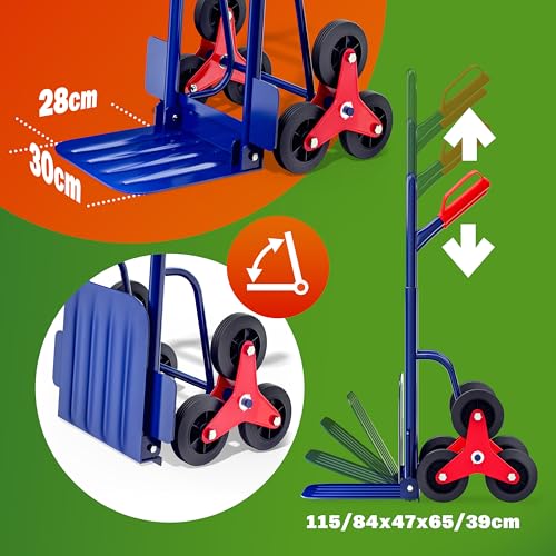 Detalle de Gardebruk Deuba Carretilla plegable de mano para escaleras: carga 200 kg y 6 ruedas, altura ajustable