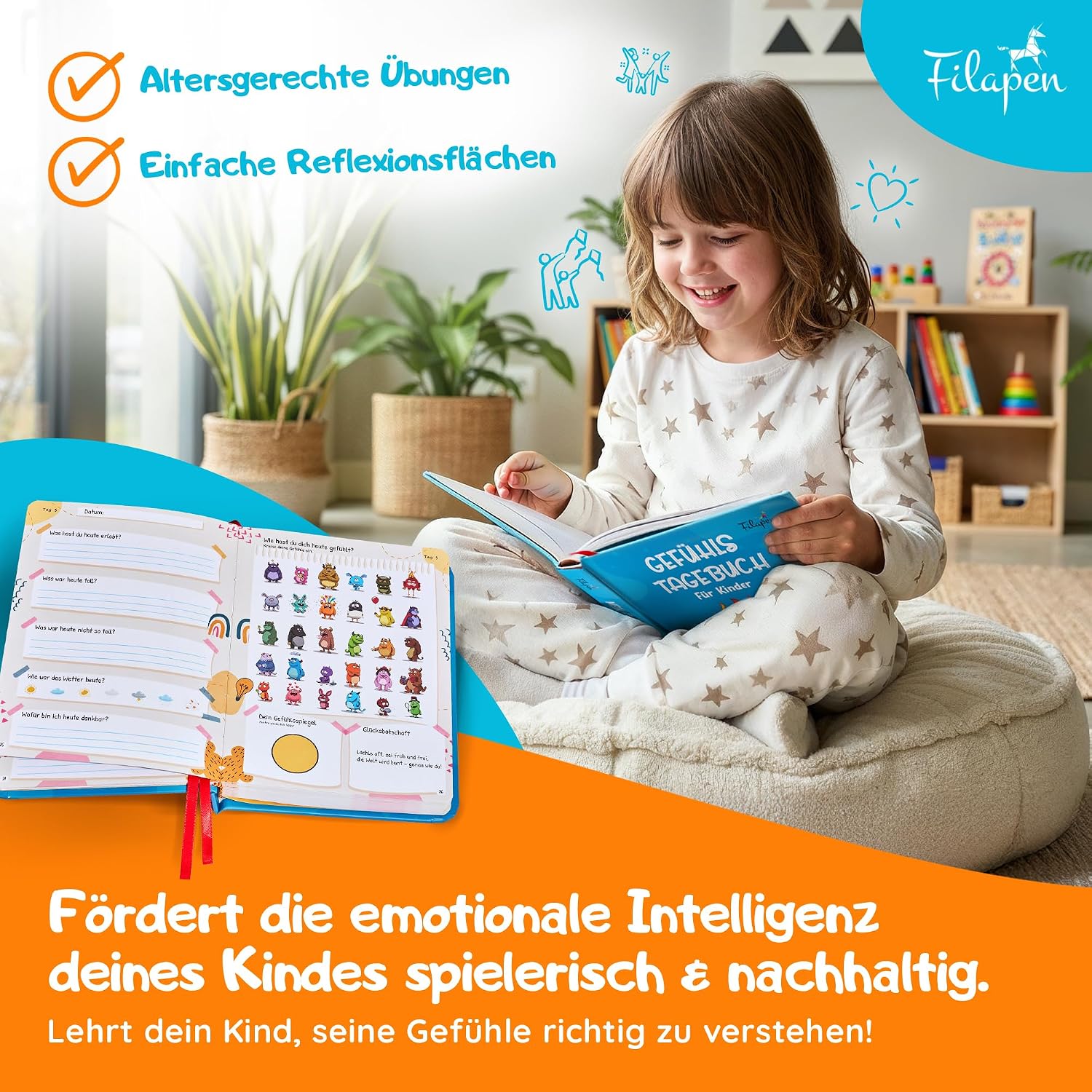Detalle 2 de Filapen Gefühlstagebuch 100 Tage — Kinder-Tagebuch 📘