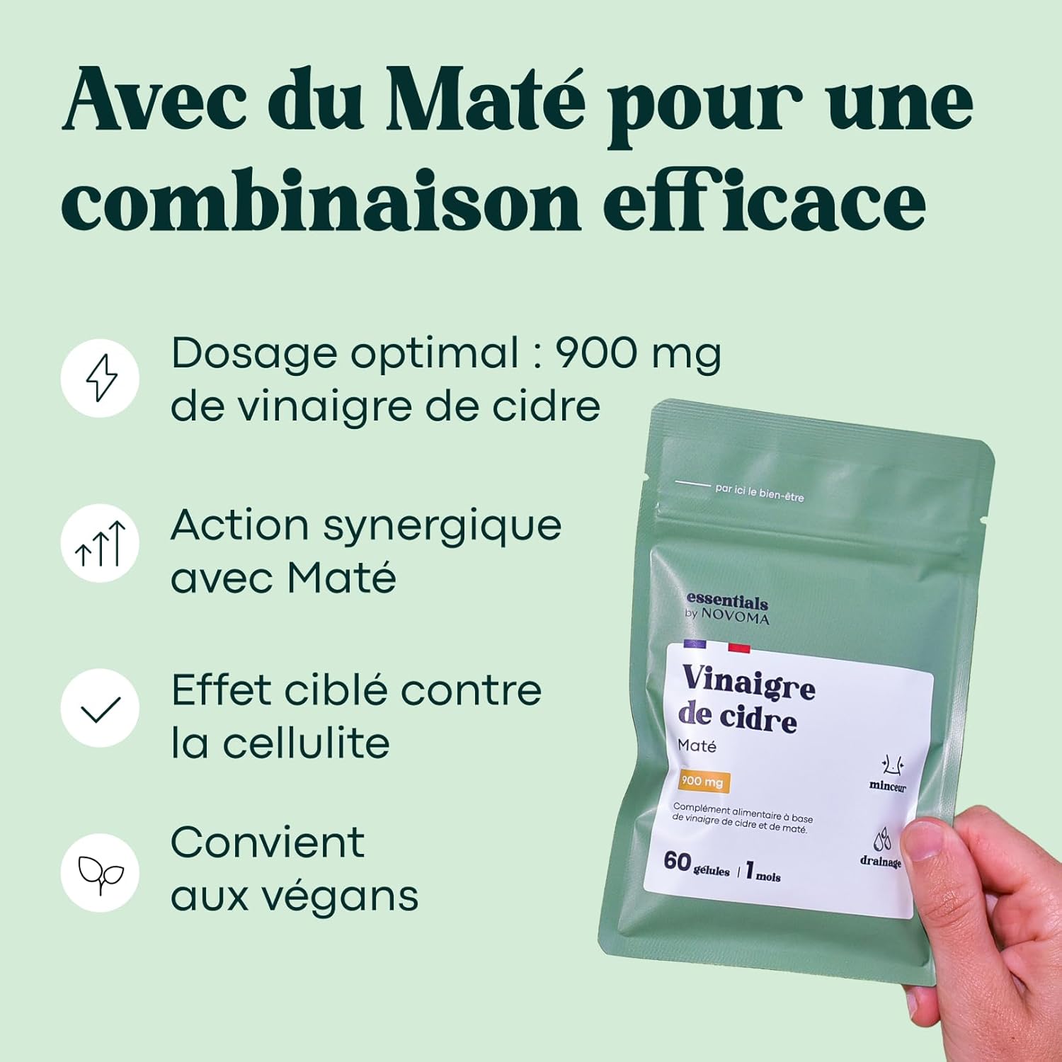 Thumbnail 2 de Vinaigre de cidre avec Maté Essentials by Novoma – 60 gélules végétales (cure d’1 mois)