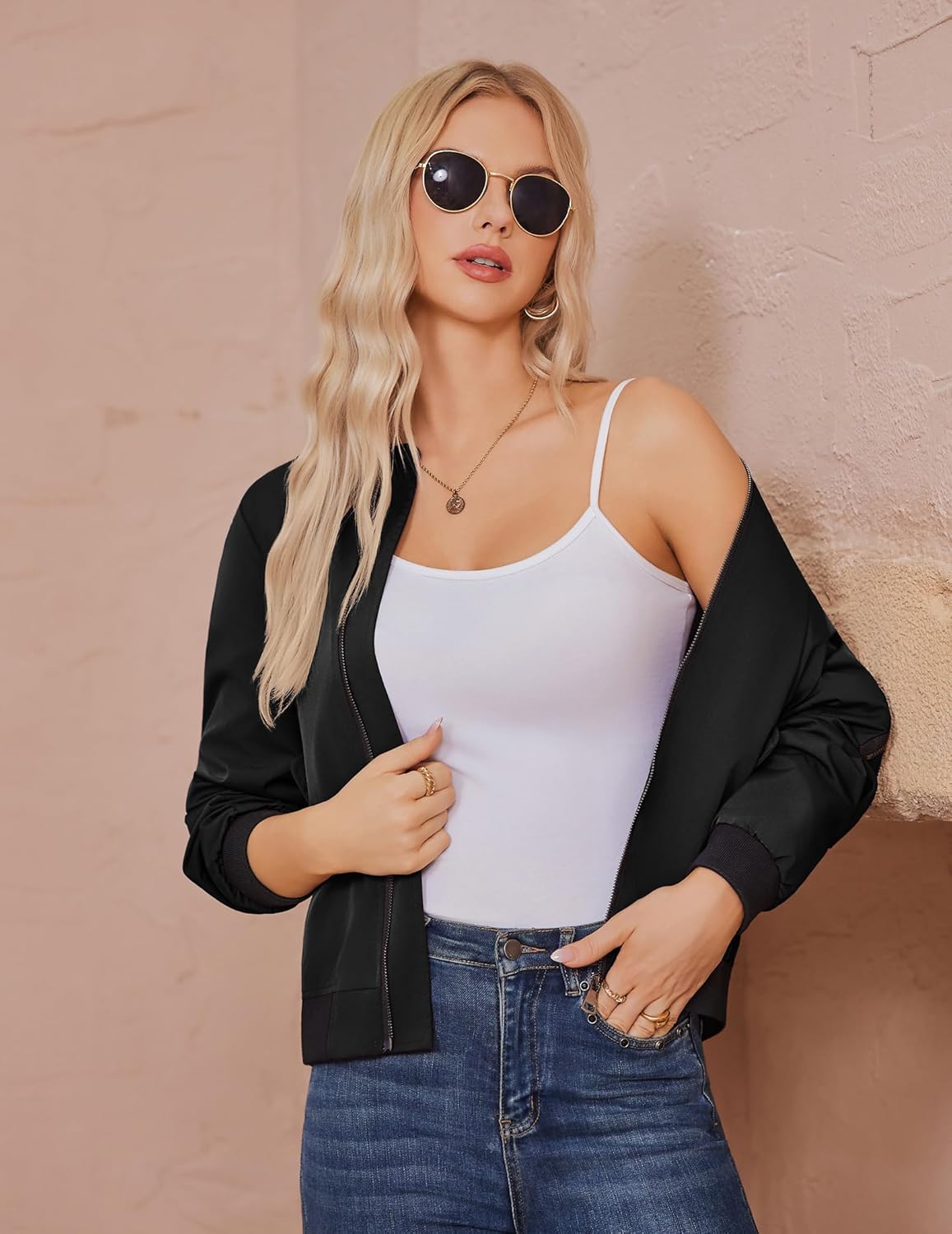 Detalle de Zeagoo Bomberjacke Damen Kurz Blouson – Leichte Fliegerjacke für Frühling & Sommer
