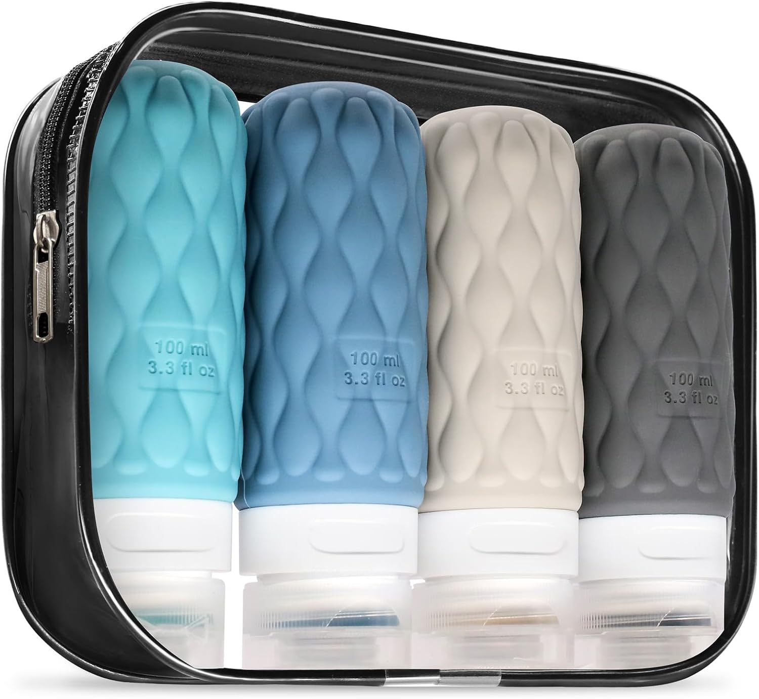 Detalle de Lericttor 4-tlg. Silikon Reiseflaschen-Set 100 ml mit Etiketten – Tropfsicher, wiederbefüllbar