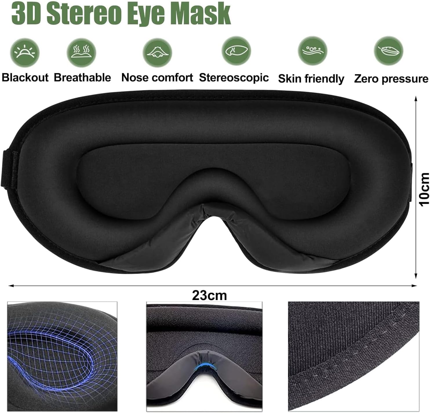 Detalle de Schlafmaske aus Seide für Seitenschläfer – 3D Lichtblocker mit Memory-Schaum