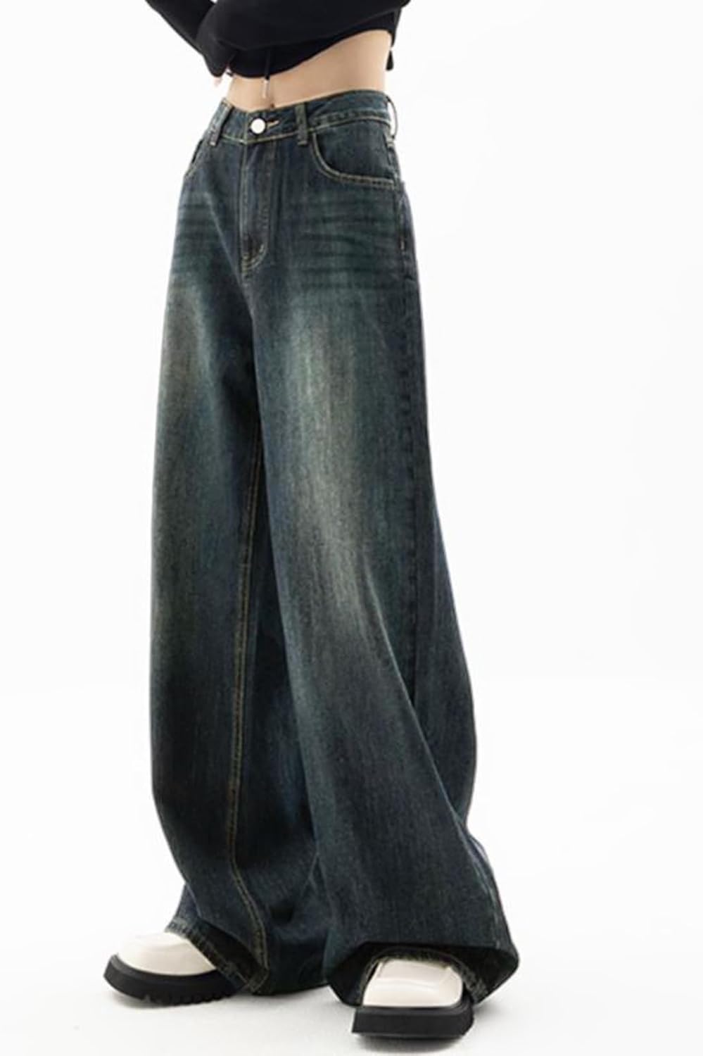 Thumbnail 2 de EMMIOL Women Baggy Jeans (Mid-Low Waist) Wide-Leg Vintage Denim Pants with Zipper Fly
