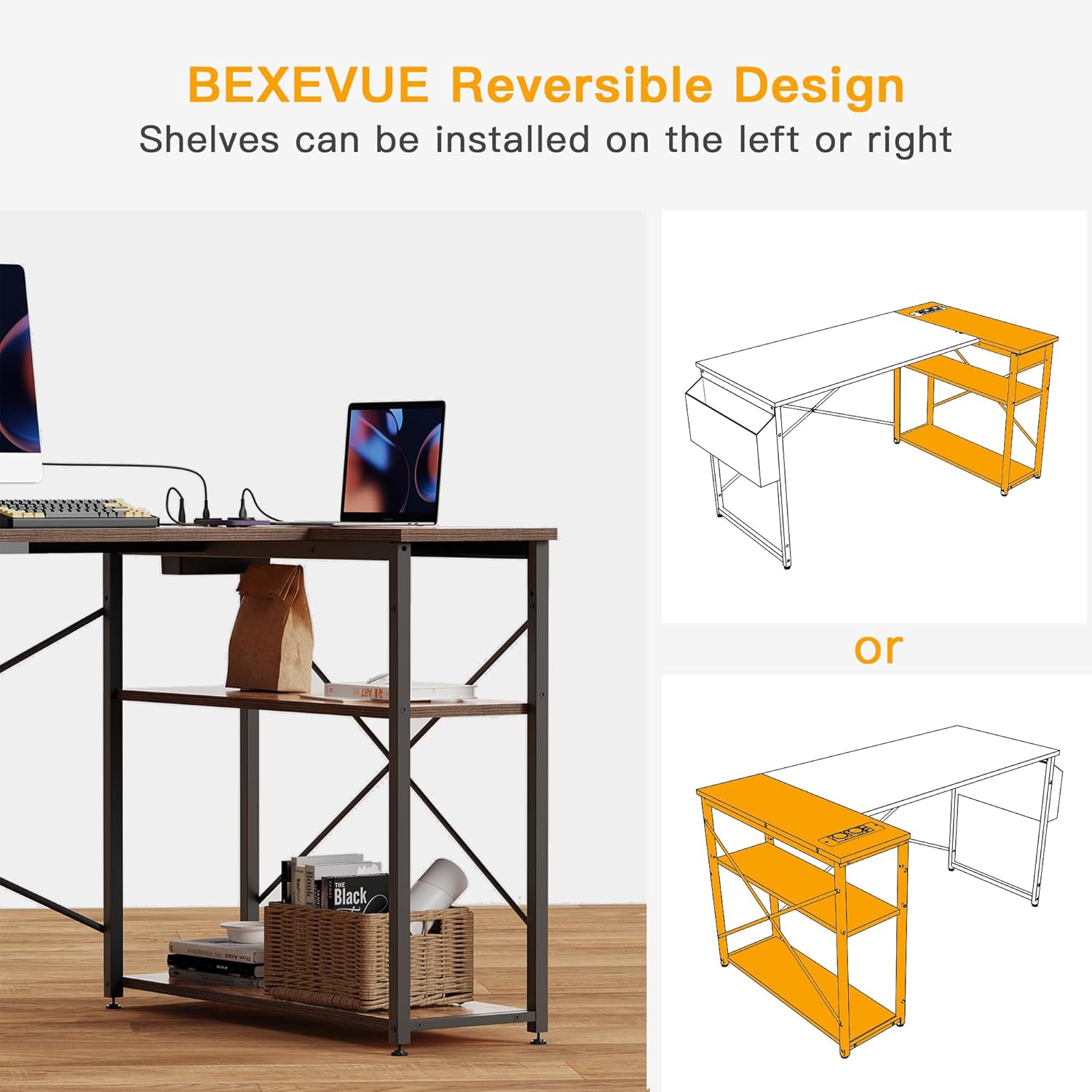 Thumbnail 4 de BEXEVUE Small L-Shaped Desk with Power Outlets – 100x70 cm Corner Computer Desk