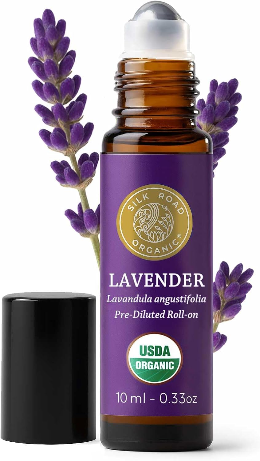 Detalle de Silk Road Organic Lavender Essential Oil Roll-On (10 ml) — Stress Relief, Sleep, Calm & Relaxation