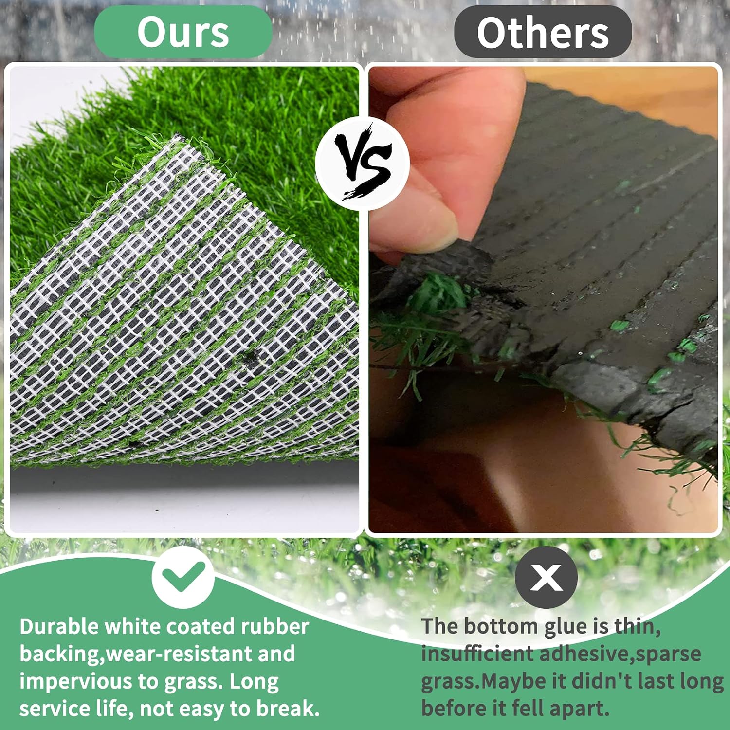 Detalle de Artificial Pet Pee Grass Mat for Puppy – Set of 2 (46 x 58.5cm) for Indoor & Outdoor Potty Training