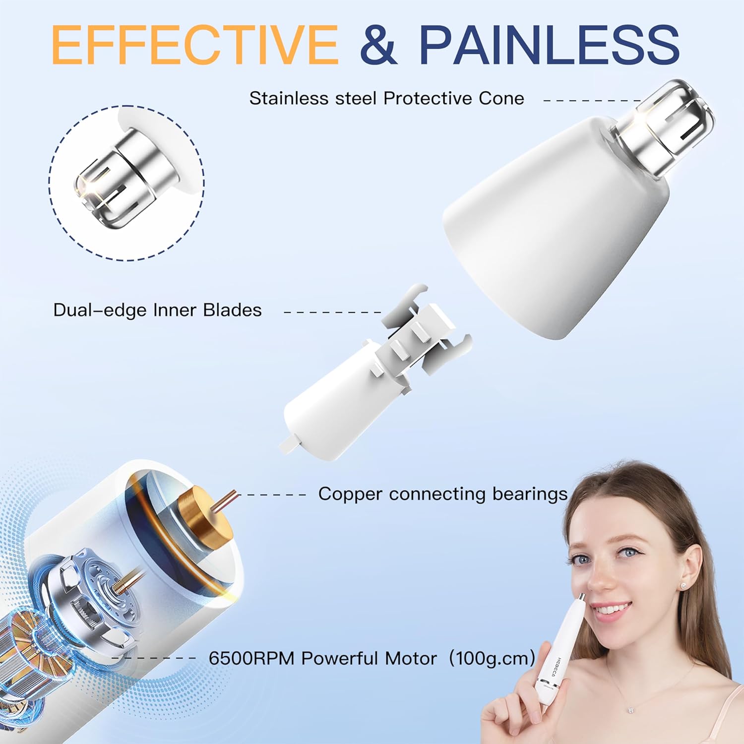 Detalle de HEBECA Tondeuse de nez et 2-en-1 sourcils et visage – rechargeable, étanche et portable