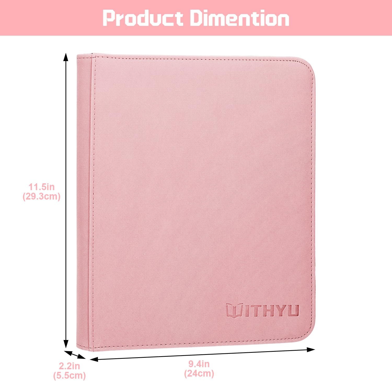 Detalle de WITHYU Toploader Binder Holds 128 Top Loaders – 4-Pocket Ringless Card Binder in Pink