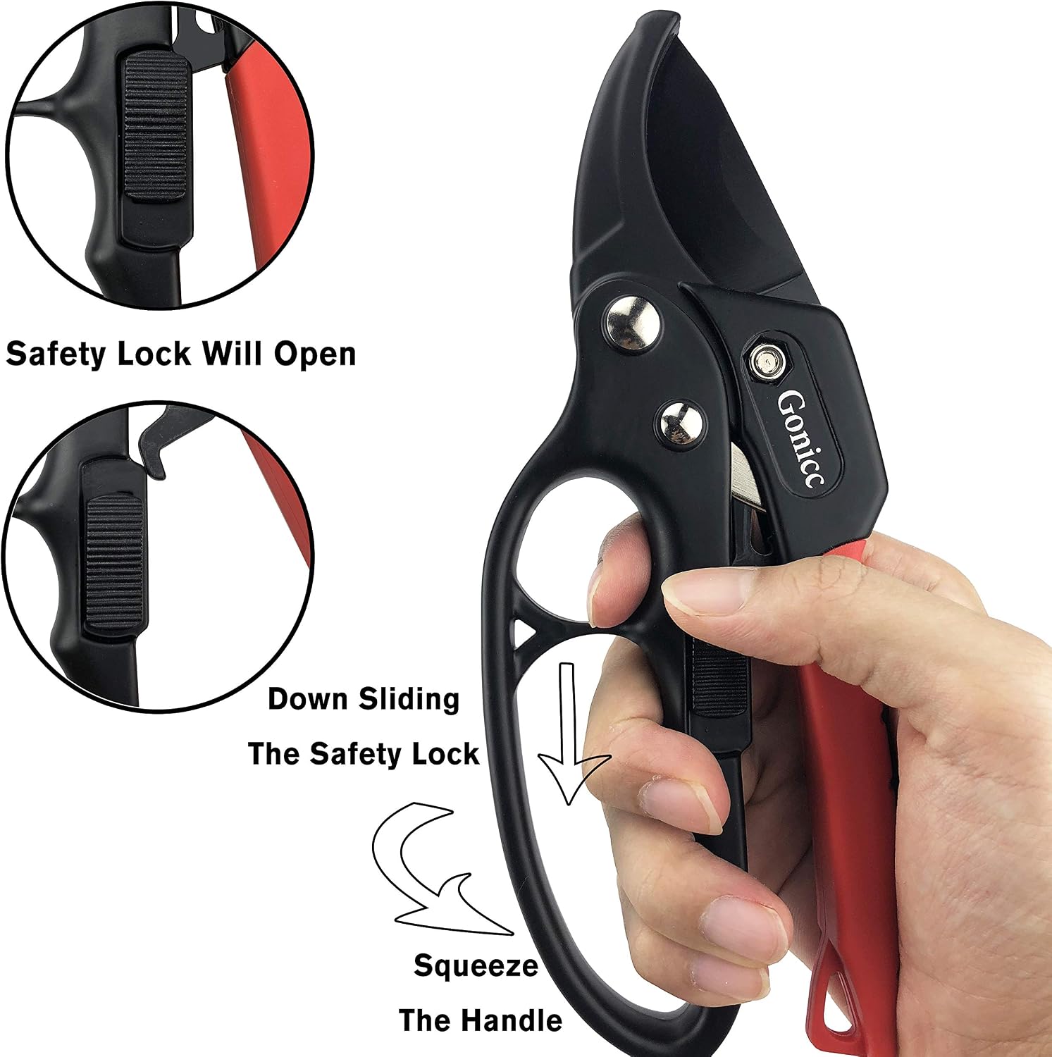 Thumbnail 2 de gonicc GPPS-1011 8-Inch Ratchet Anvil Pruning Shears, SK-5 Steel Blade