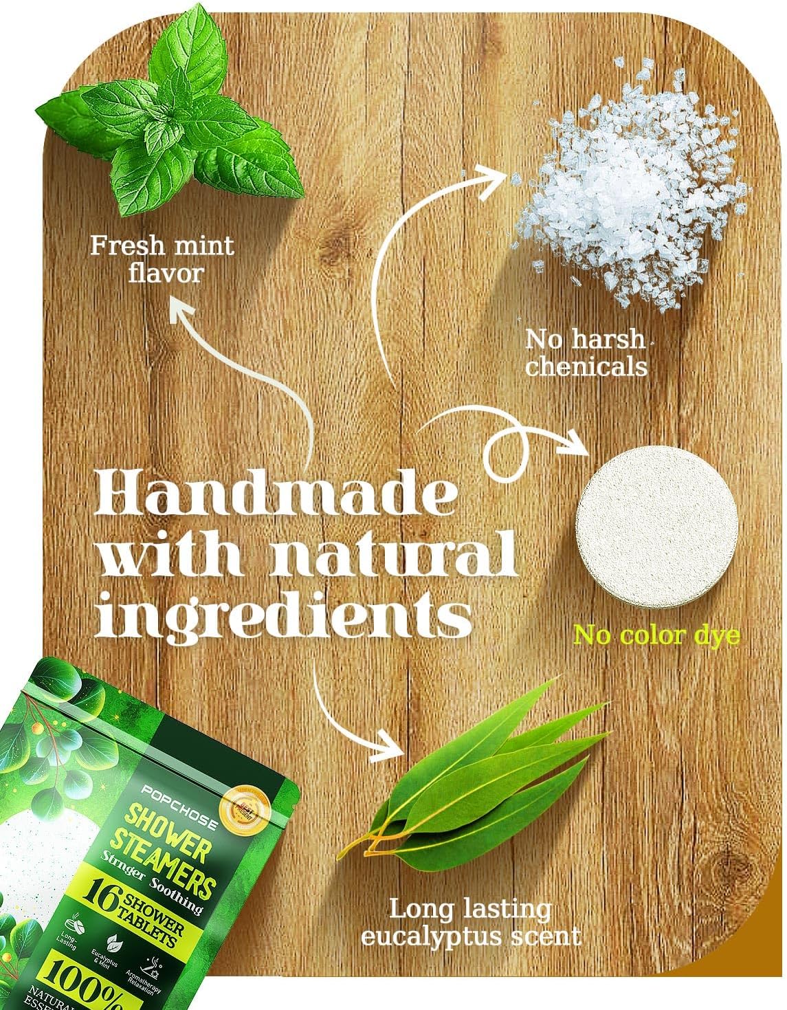 Detalle 2 de POPCHOSE Shower Steamers Aromatherapy (16 Pack) — Eucalyptus Essential Oil for Quick Nasal Relief