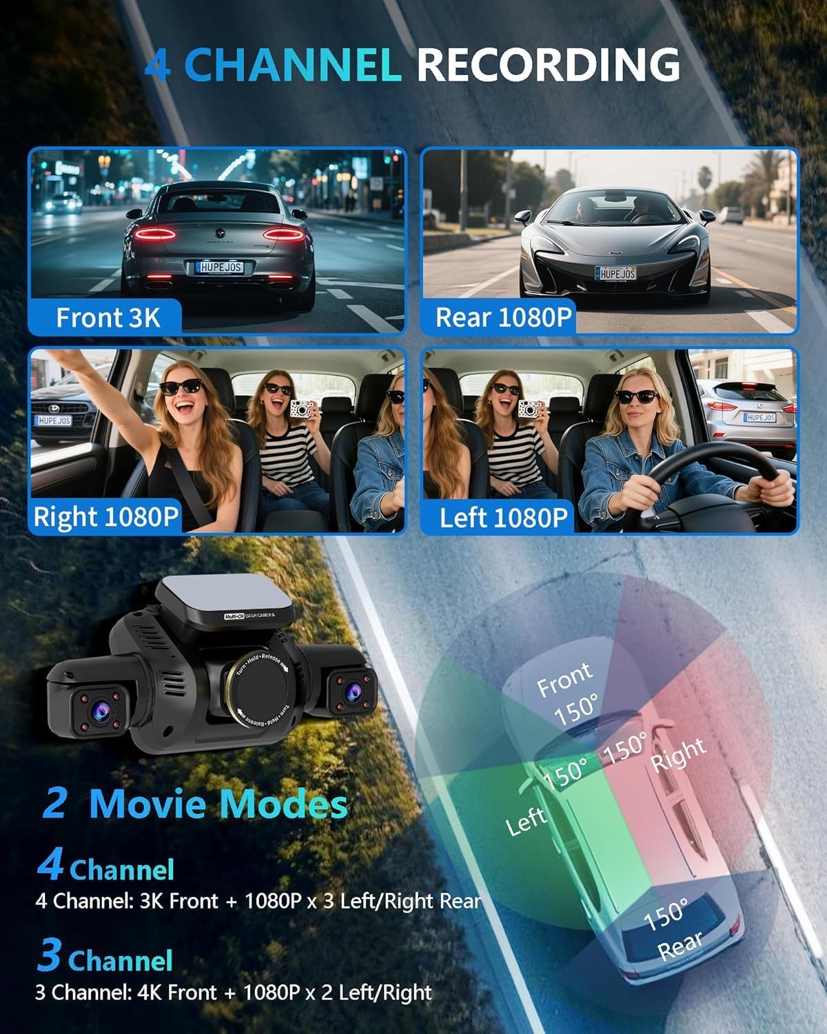 Detalle 2 de V8PLUS Dash Cam 4K 4-Channel Car Camera