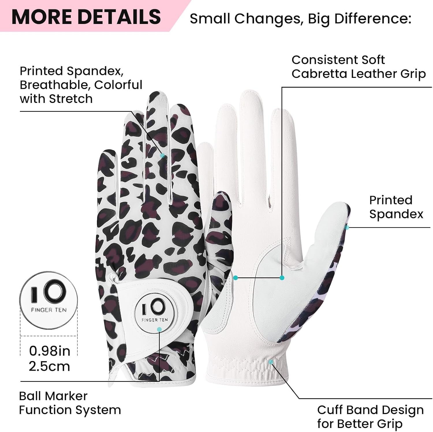 Detalle 1 de FINGER TEN Women's Golf Glove, Cabretta Leather