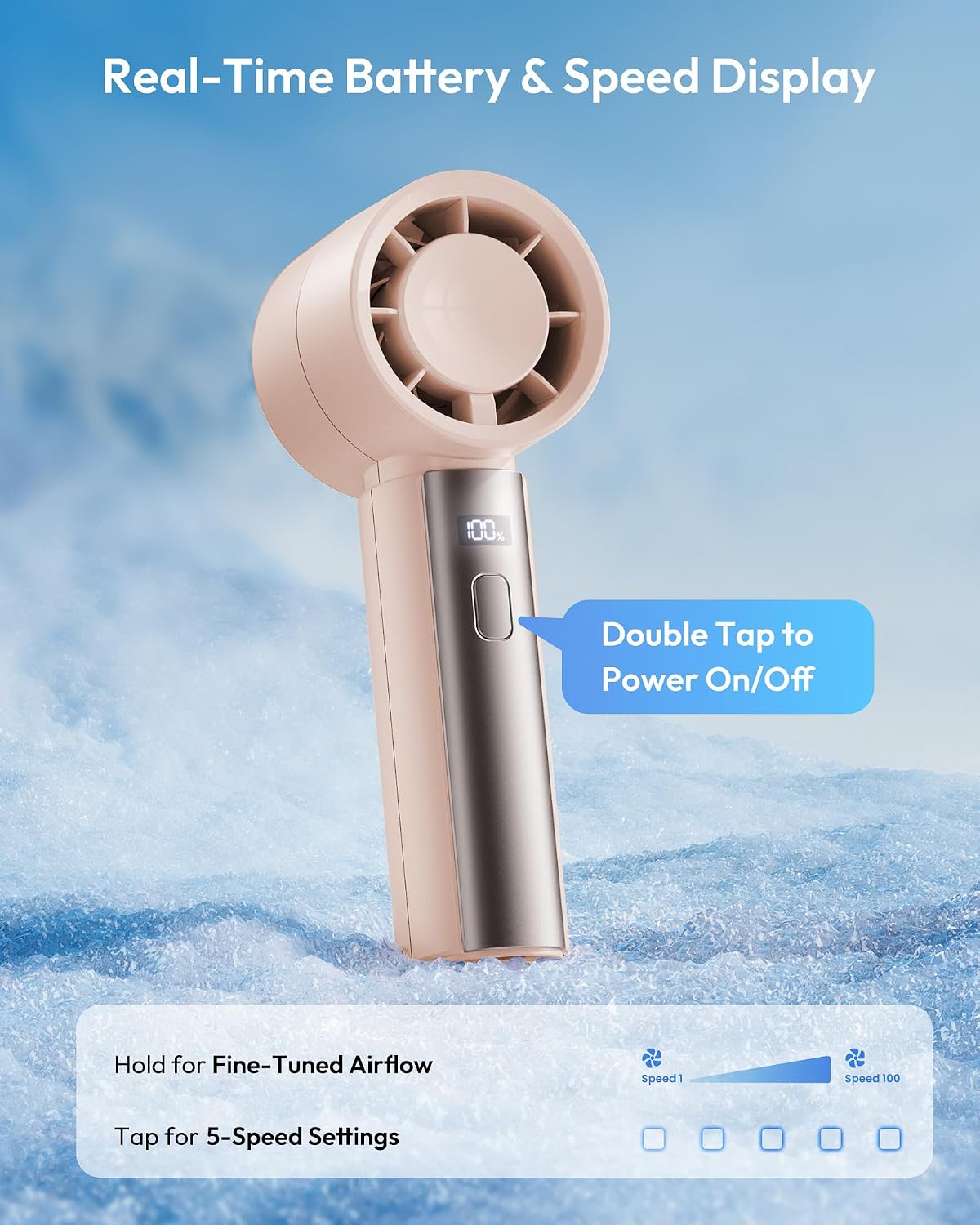 Thumbnail 4 de Gaiatop Powerful Handheld Fan Rechargeable with 100-Level Turbo Speed – 4000mAh, Black