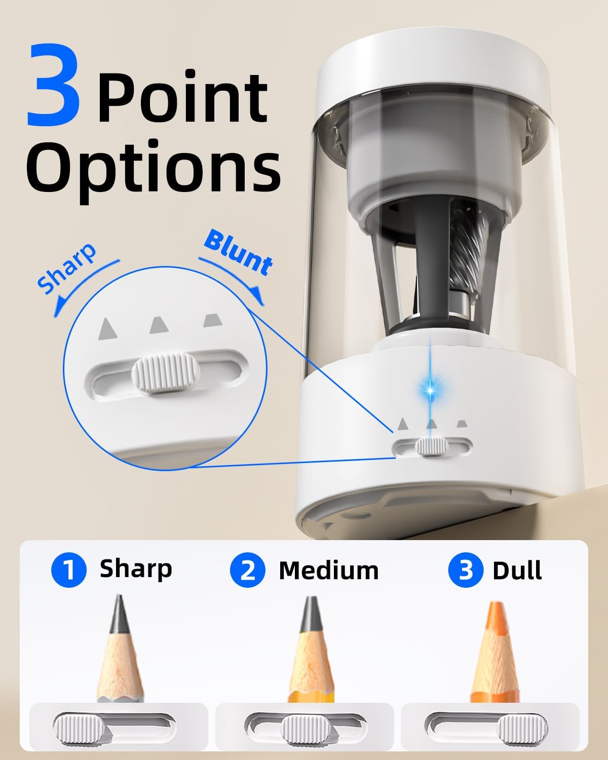 Thumbnail 3 de ZMOL Full Automatic Electric Pencil Sharpener – 6-8mm, Rechargeable, Auto In/Out, White