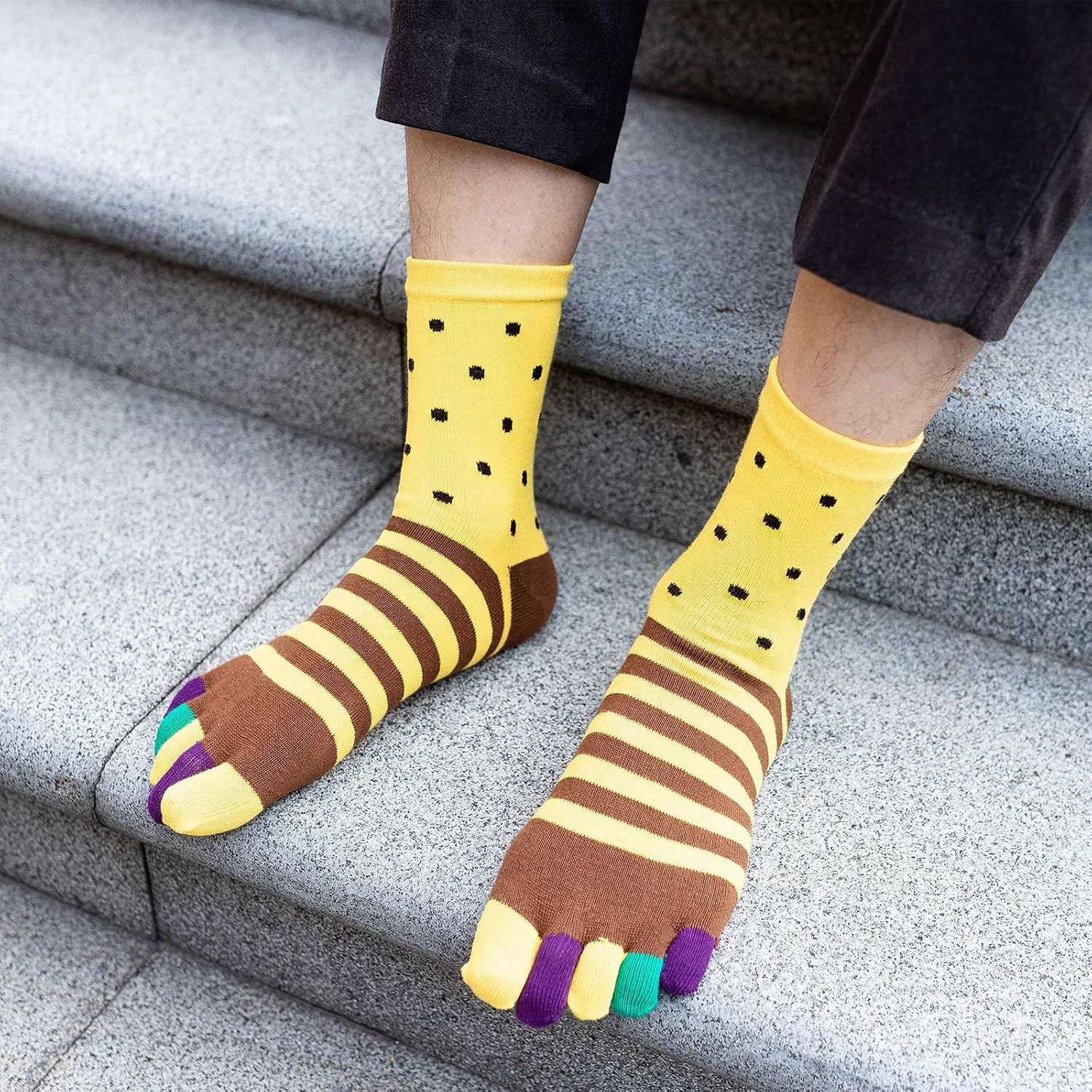 Detalle 2 de Chaussettes 5 Doigts Homme coton à orteils séparés fantaisie (5 paires) – Tailles 39-44/45-48