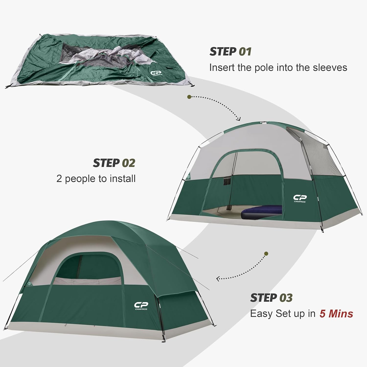 Detalle 1 de CAMPROS CP CP-1107N-1 6-Person Dome Tent with Rainfly and Mesh Ventilation