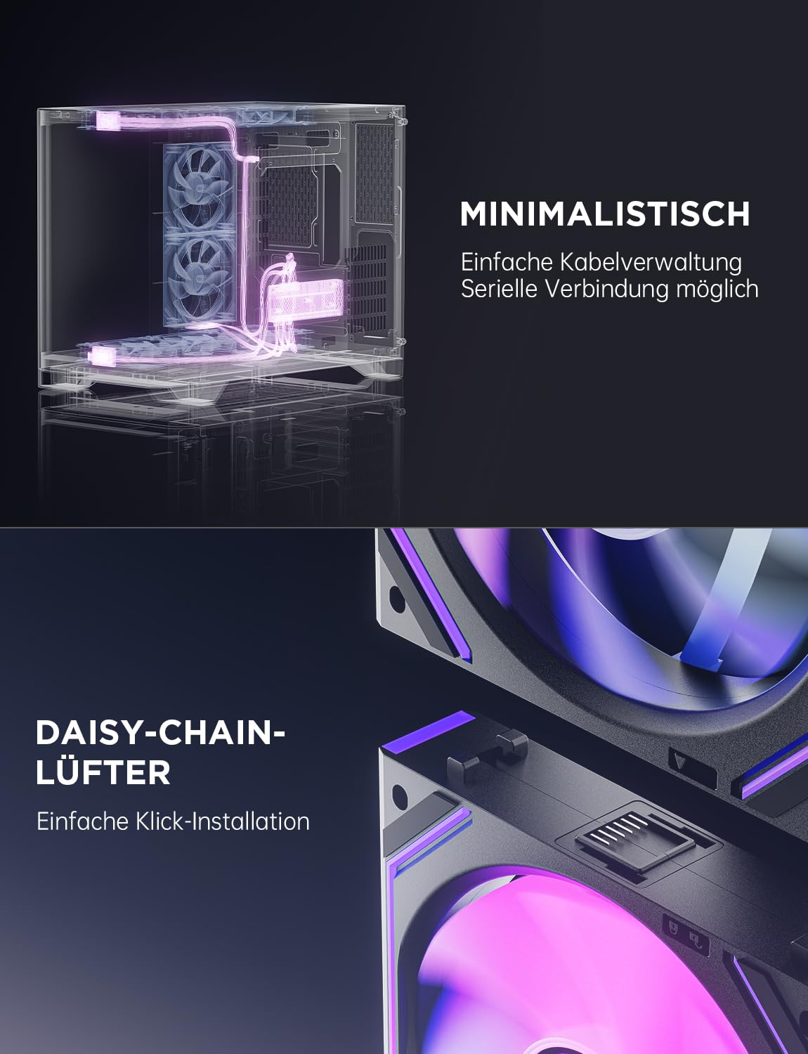 Thumbnail 5 de AsiaHorse DAWN Pro RGB 120-mm Gehäuselüfter (3er-Set) – ARGB Daisy-Chain mit Infinity Mirror, HDB Lager