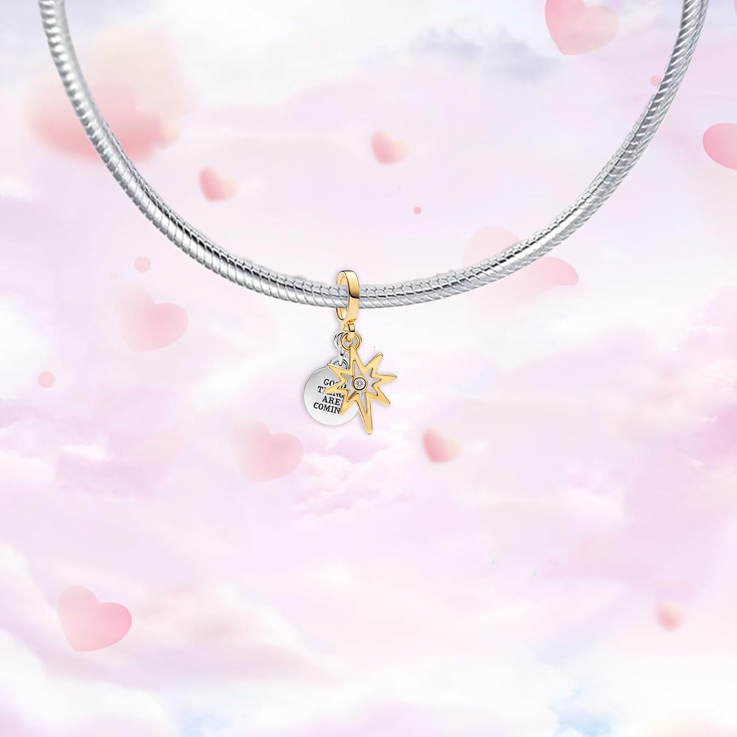 Detalle de QOAUPO Charm Anhänger aus 925 Sterling-Silber – Strukturierter Medaillon-Anhänger, passt zu europäischen Armbändern
