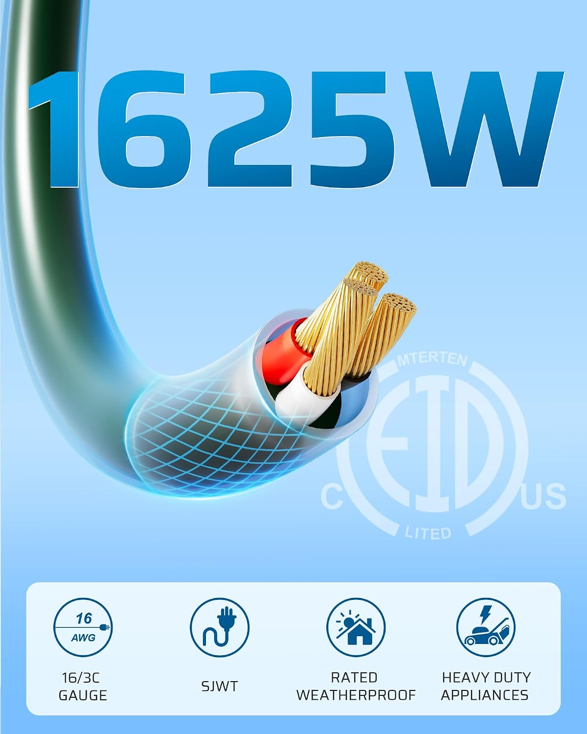 Detalle 1 de DEWENWILS LA004H 25FT Outdoor Extension Cord, 3 Outlets, 16/3C SJTW