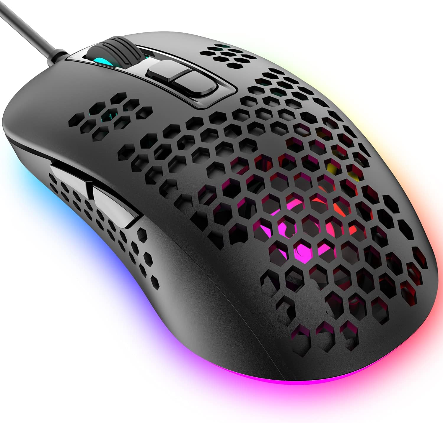 Detalle de KUIYN 383 Ultralight Wired Gaming Mouse – Lightweight Honeycomb Shell, 4 DPI Levels, 7 Buttons