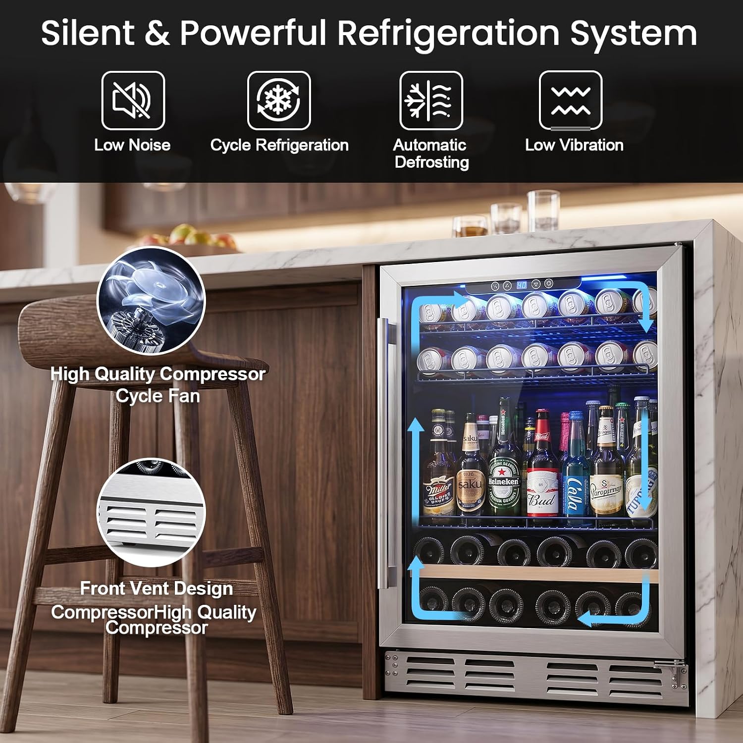 Detalle de Kalamera KRC-46DZB-R-B2 Beverage Refrigerator, 5.3 Cu. Ft. Under-Counter