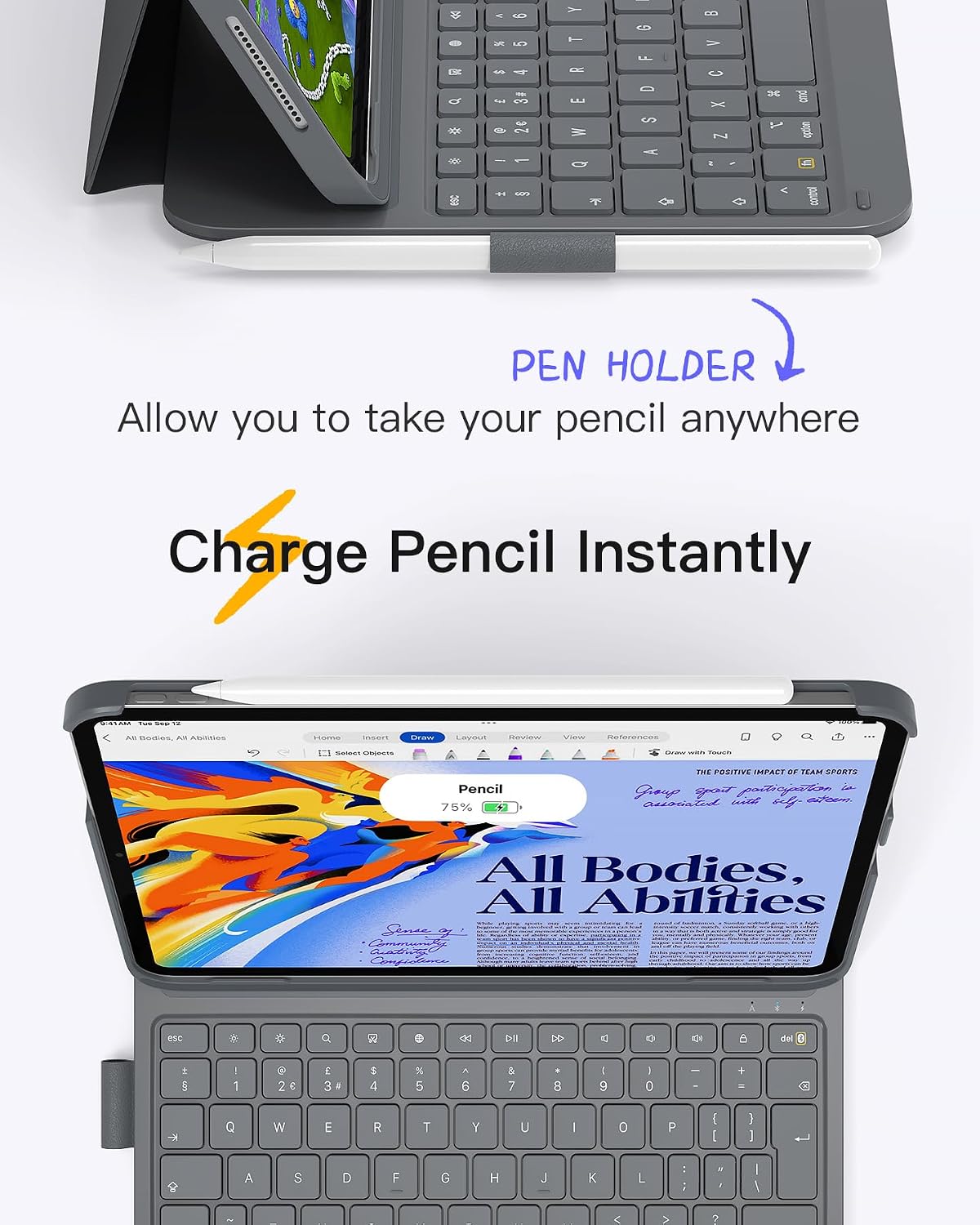 Thumbnail 5 de Inateck Keyboard Case for iPad 10th Gen / A16 iPad 11th Gen (2025) and iPad Air/Pro 11-inch – Ultralight grey with pen holder (BK2007)