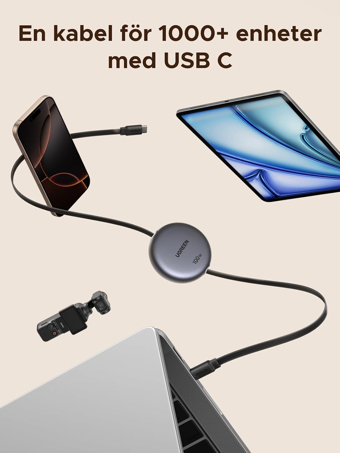 Thumbnail 5 de UGREEN USB-C-kabel 100 W, 1 m – infällbar med PD 3.0 och PPS