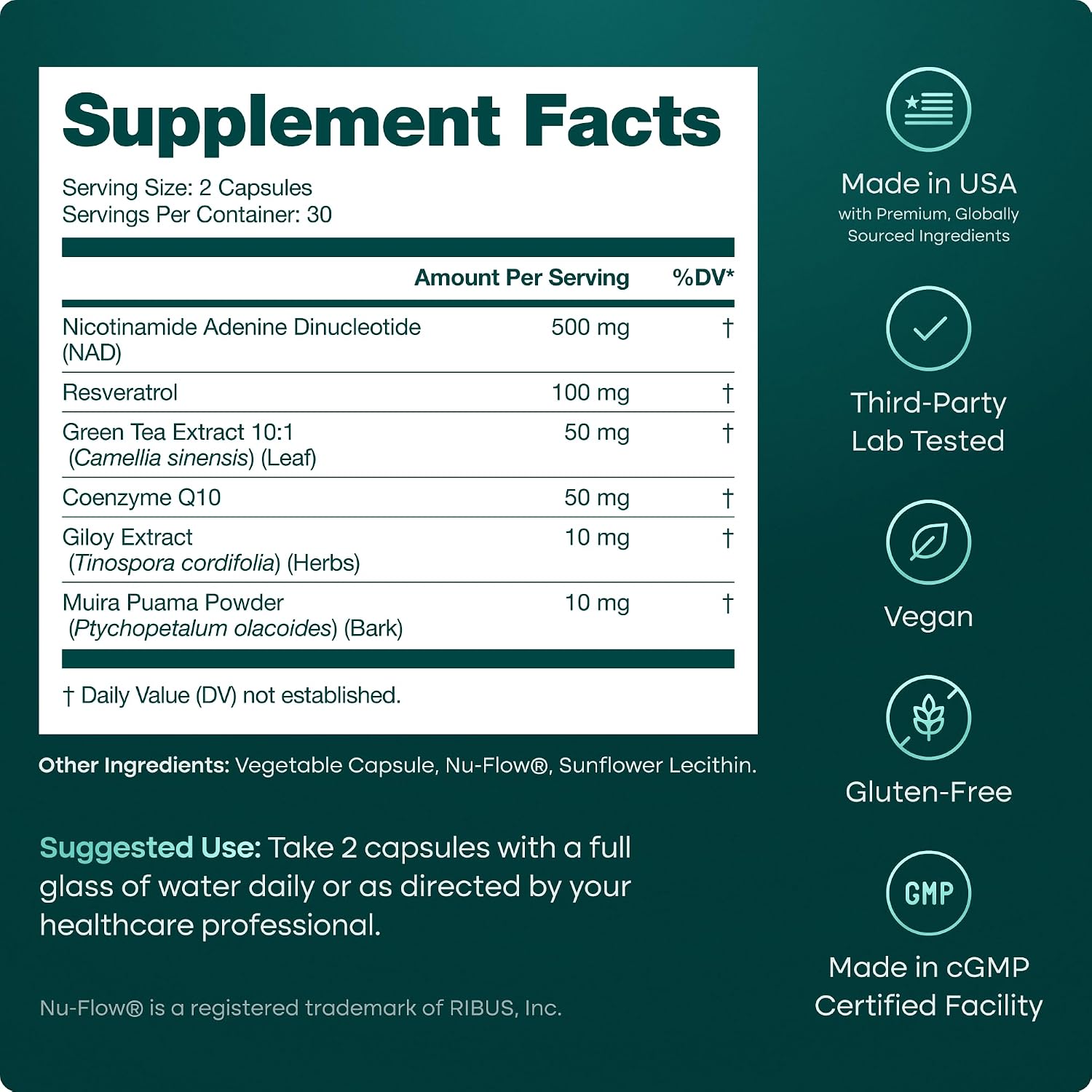 Detalle 2 de NAD+ Supplement 500 mg