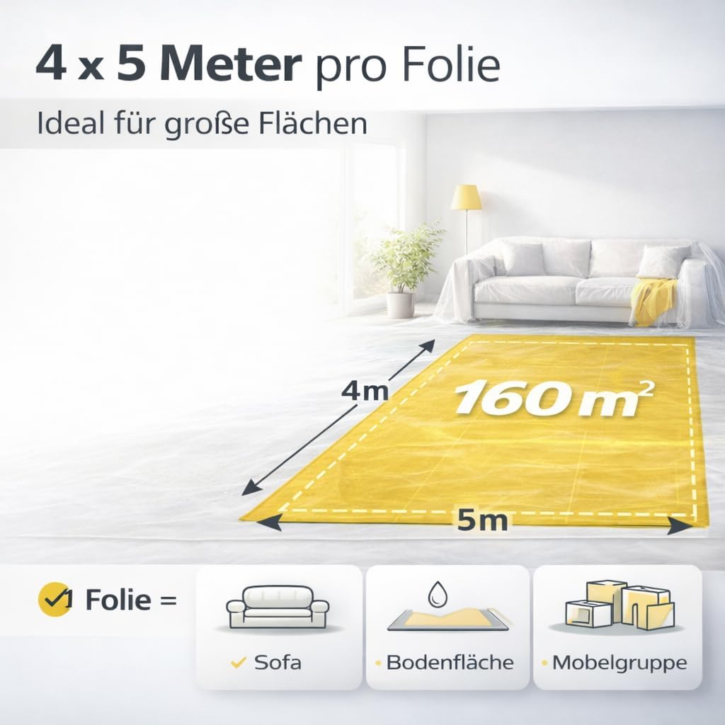 Thumbnail 2 de 6er-Set Abdeckfolie 4 x 5 m (160 m²) – extra stark & transparent Malerplane als Baufolie für Renovierung und Umzug