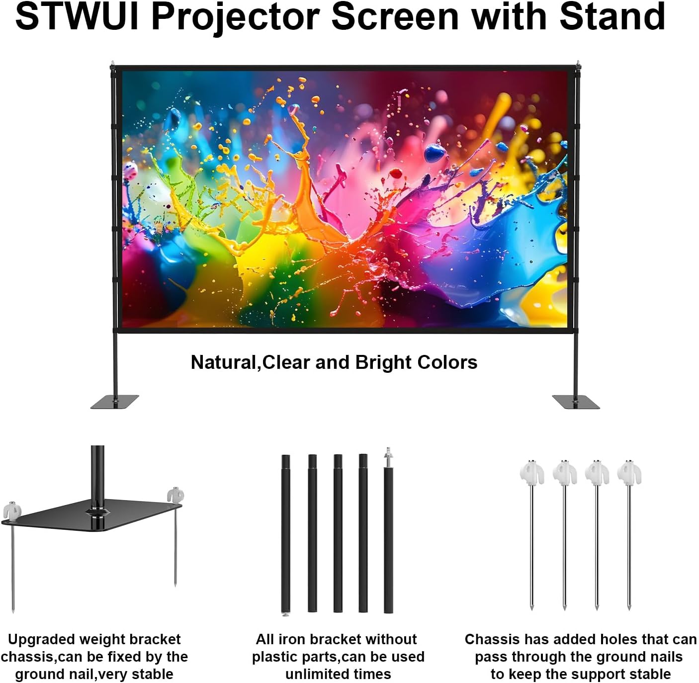 Thumbnail 5 de STWUI Outdoor Projector Screen with Stand (120-inch, 16:9) Portable 4K HD Wrinkle-Free Movie Screen