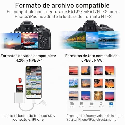 Detalle de Lector SD USB‑C y Lightning de Ticenpe (Apple MFi) para iPhone/iPad, Mac y más