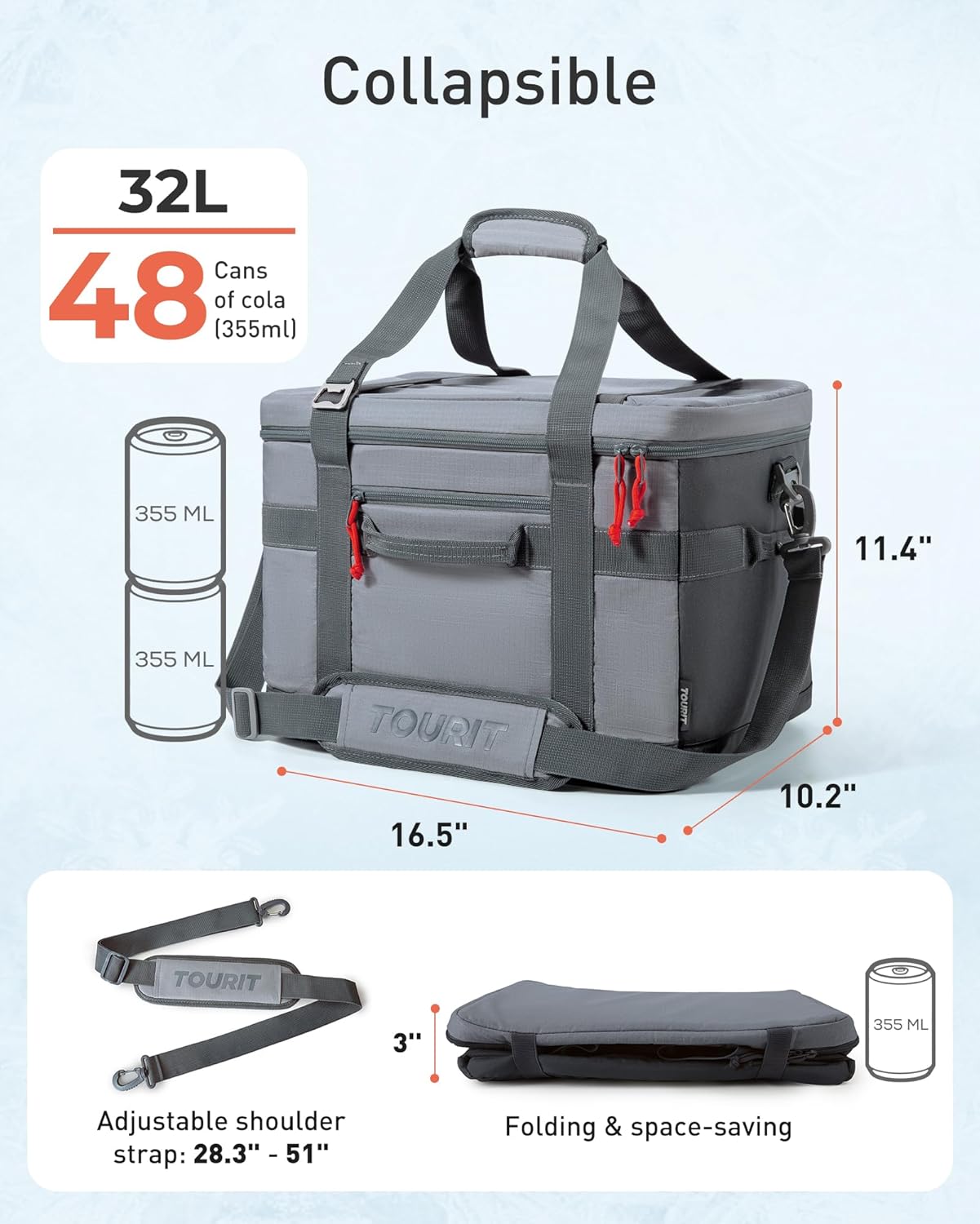Detalle 2 de TOURIT Soft Sided Cooler Bag (48/60 Cans) – Large Collapsible & Leakproof Ice Chest for Picnic, Beach, Camping