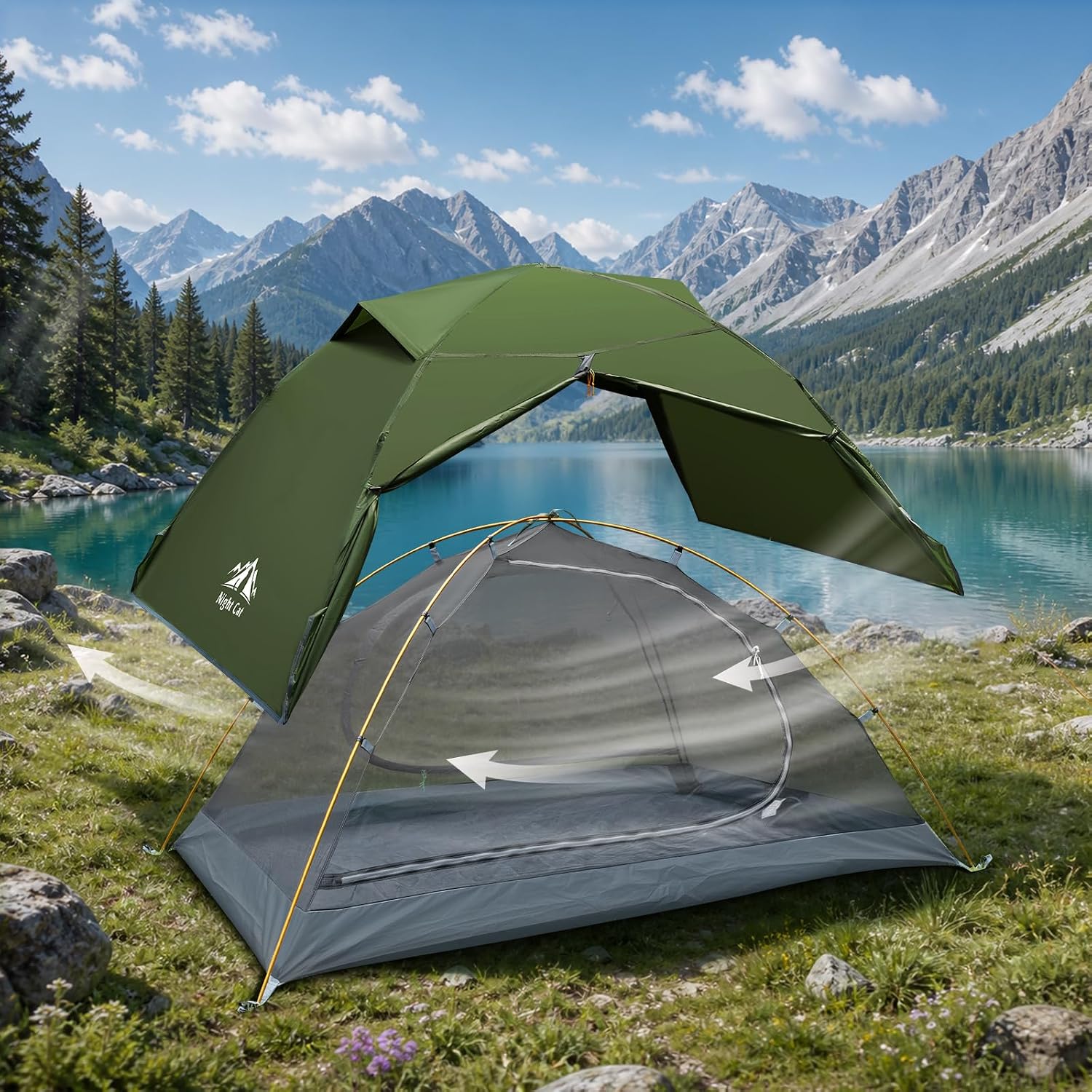Thumbnail 5 de Night Cat CA-NC8-NEW-G 2-Person Backpacking Tent with Aluminum Poles