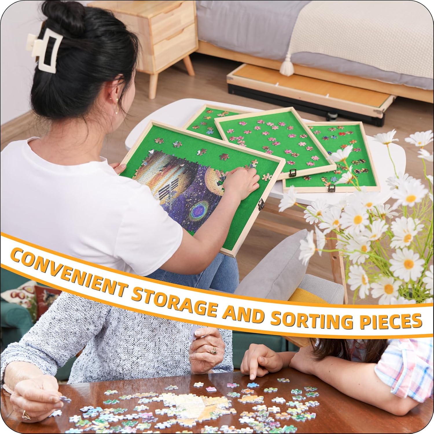 Thumbnail 4 de BittPicc Puzzle Table with 4 Drawers & Wheels — 1500 Piece Foldable Adjustable Jigsaw Table