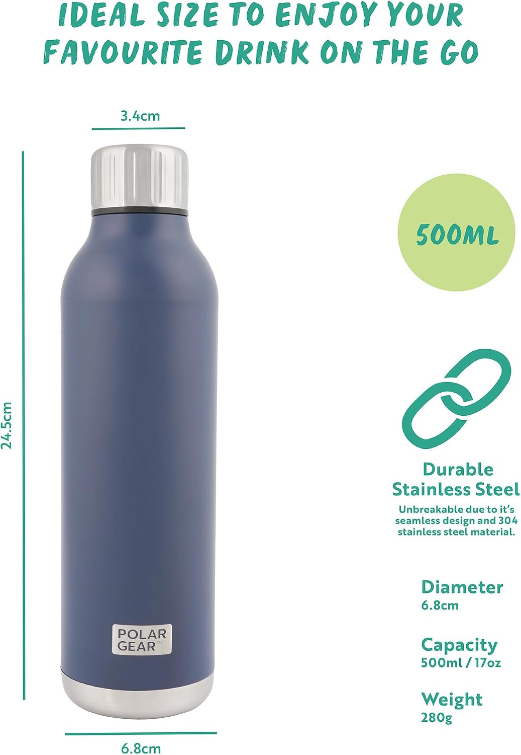 Detalle 2 de Polar Gear 500ml Stainless Steel Water Bottle Indigo
