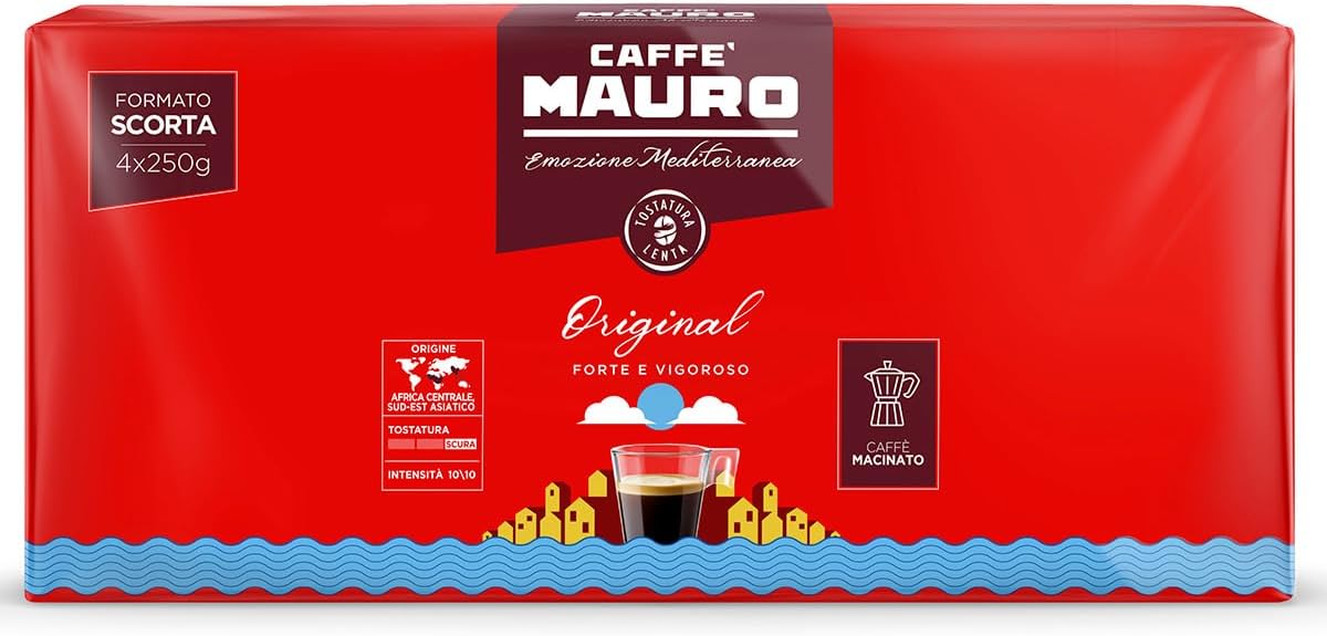 Detalle de Caffè Mauro Torrefazione Mélange Original – Café moulu pour cafetières à filtre, intensité 10/10, 1 kg (4 x 250 g)