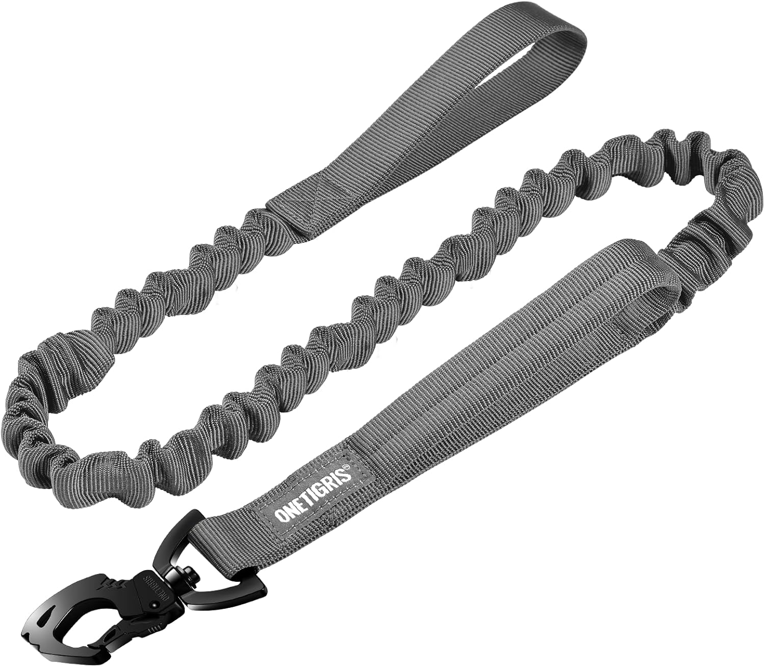 Thumbnail 6 de OneTigris Laisse pour chien à ressort 86–120 cm en nylon avec clip tigre et double poignées – Noir