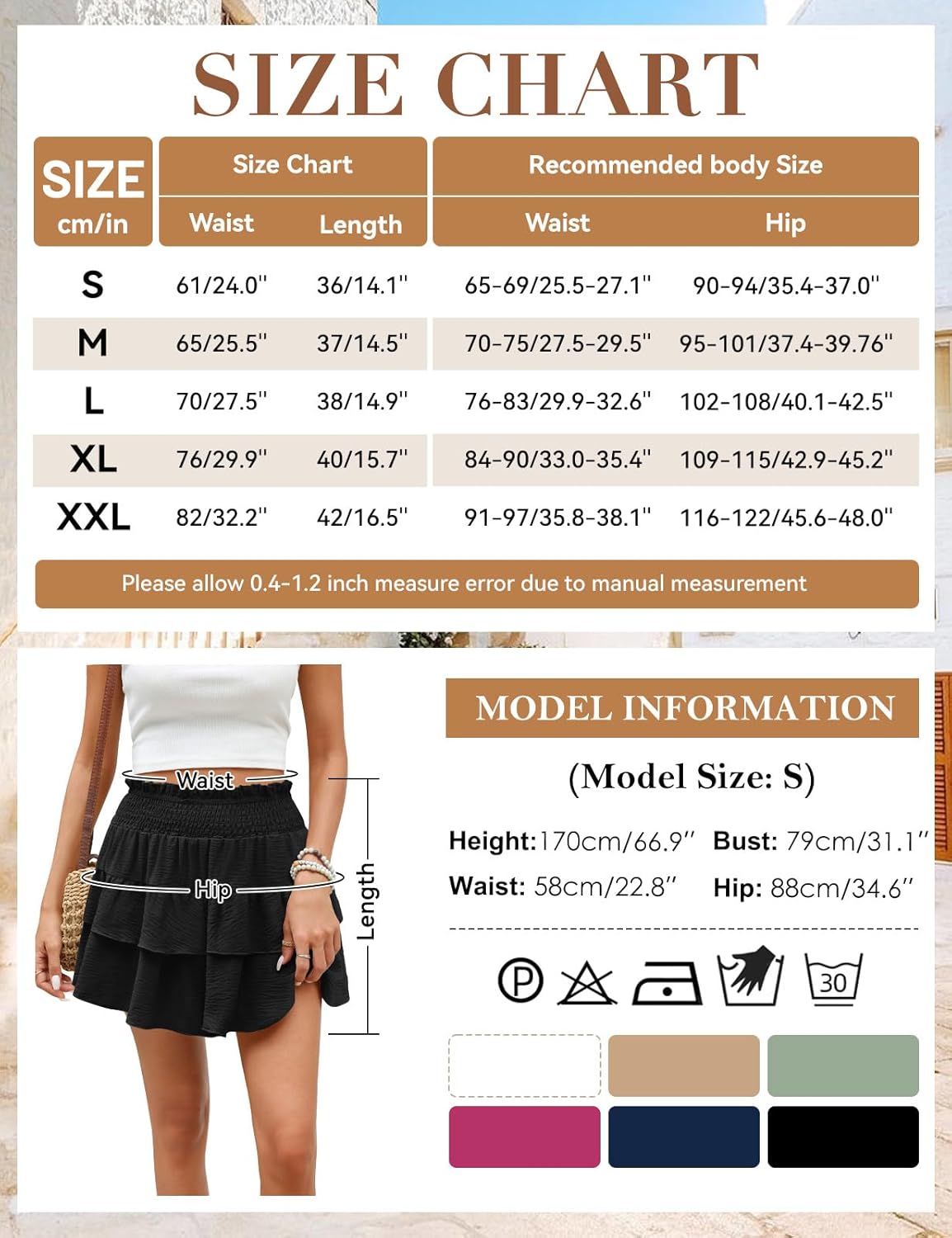 Detalle de PASUDA Jupe Short Femme Été Chic & Confortable - Taille Haute à Volants