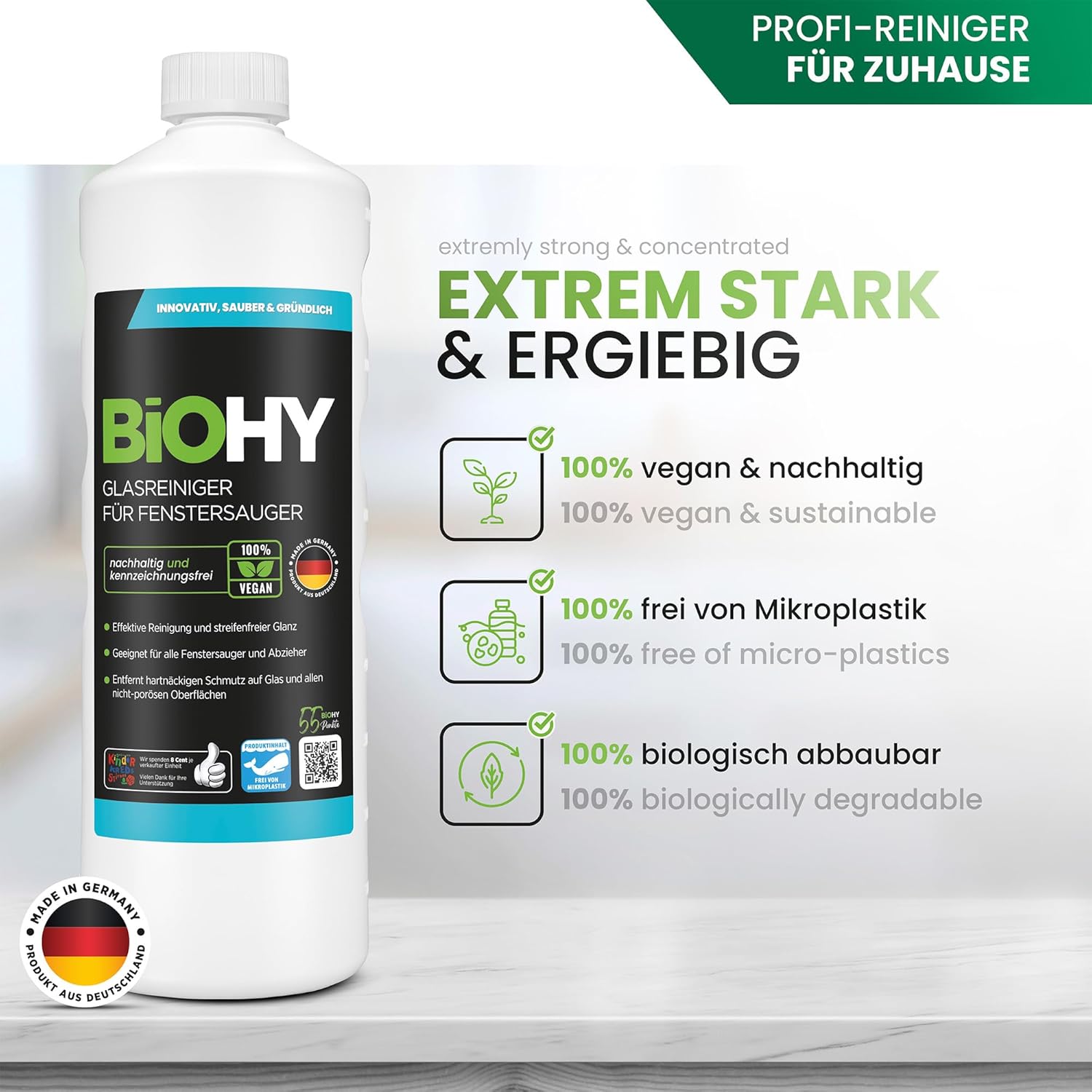 Detalle 2 de BiOHY Glasreiniger Konzentrat 1 L für Fenstersauger
