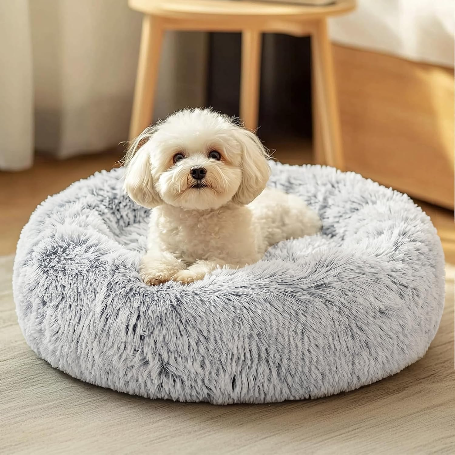 Detalle de JOLLYVOGUE Dog & Cat Donut Bed (23") for Calming Anti-Anxiety Comfort